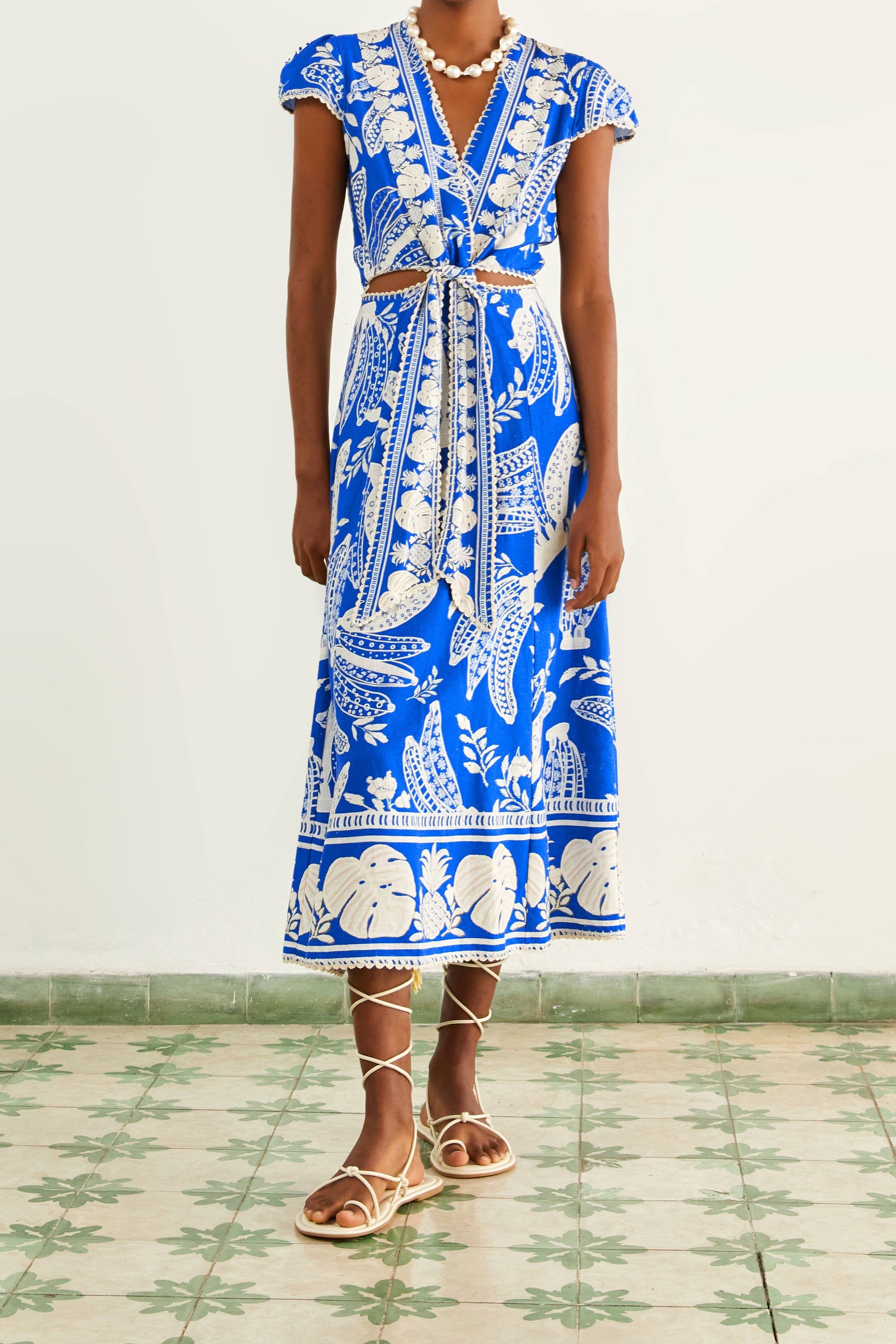 Blue Lace Banana Midi Dress FARM Rio Blue Lace Banana Midi Dress FARM Rio