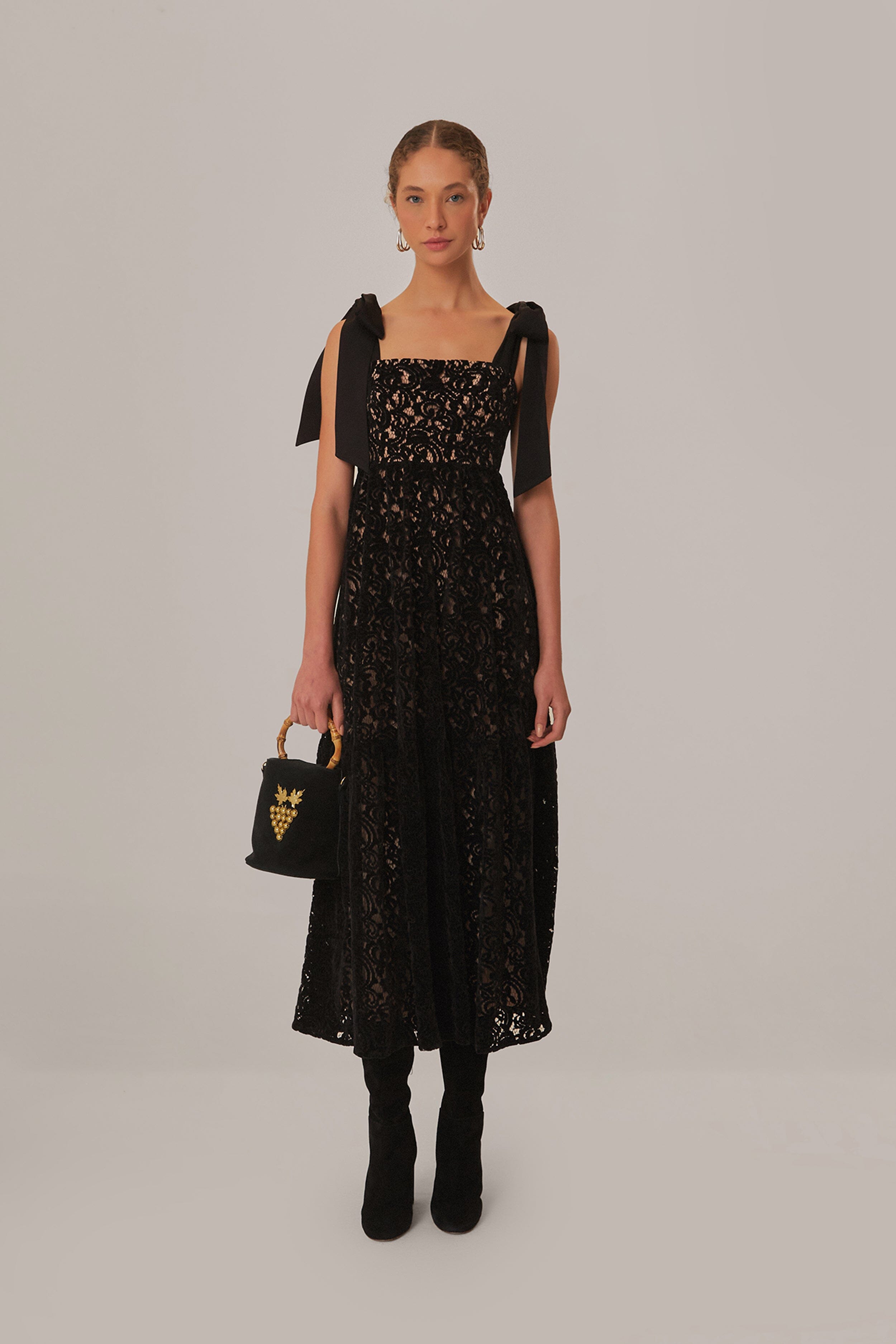 Black Velvet Lace Sleeveless Maxi Dress FARM Rio Black Velvet Lace Sleeveless Maxi Dress FARM Rio