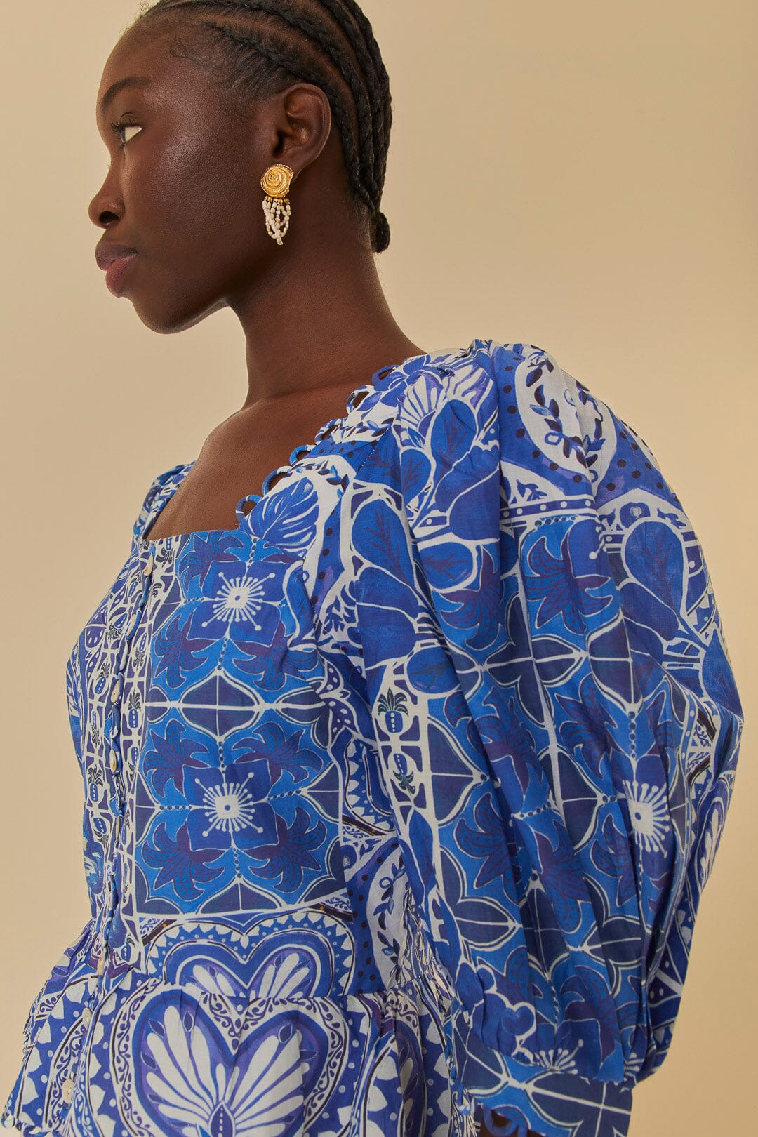 Blouse bleue à manches courtes Tile Dream