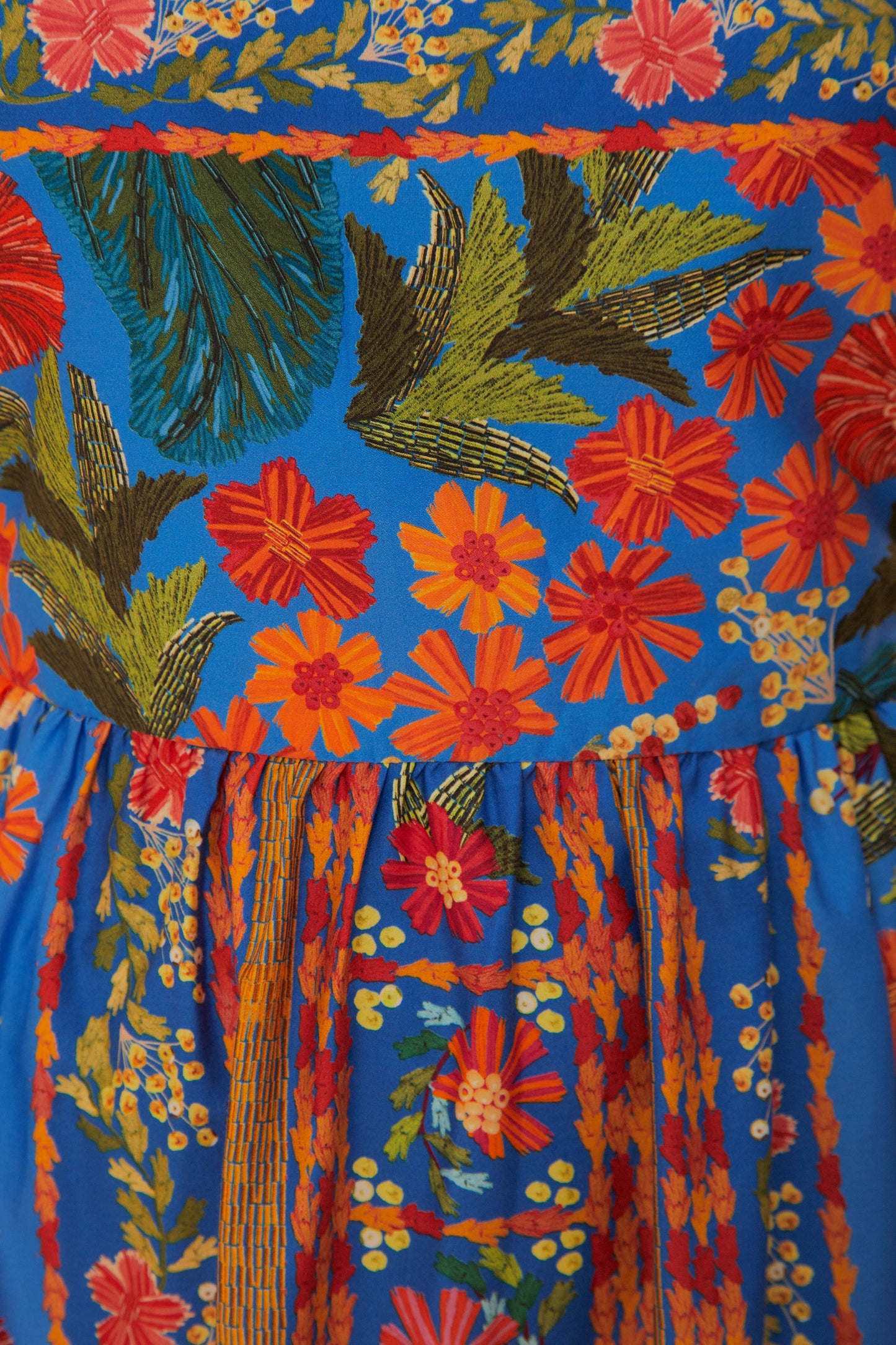 Robe longue bleue jardin cousue