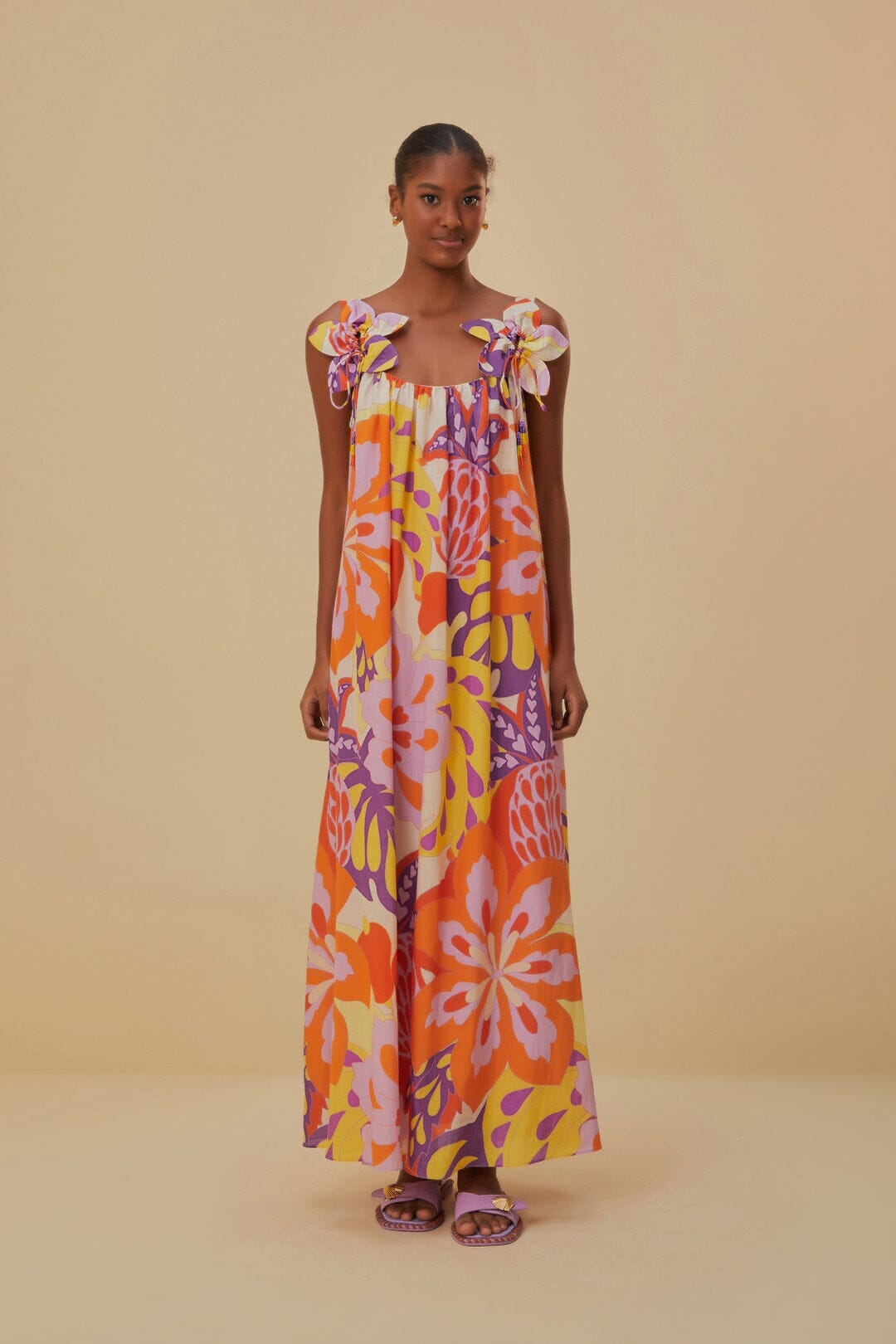 farm rio sleeveless floral maxi dress FARM Rio, Poppy Flowers Maxi dress, Women, Yellow, S, Dresses, Viscose