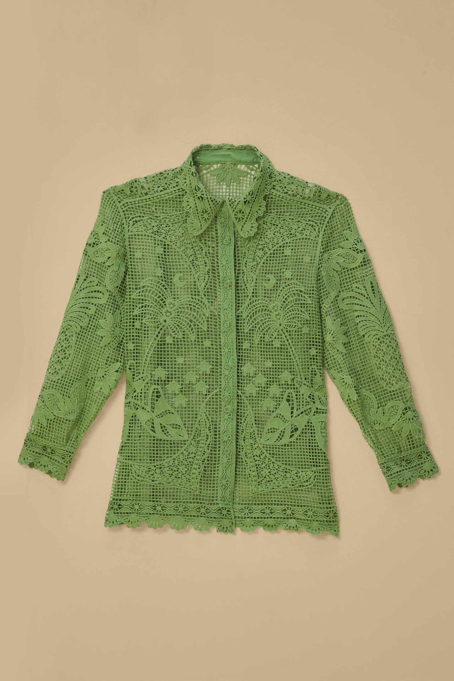 Chemise à manches longues en guipure verte