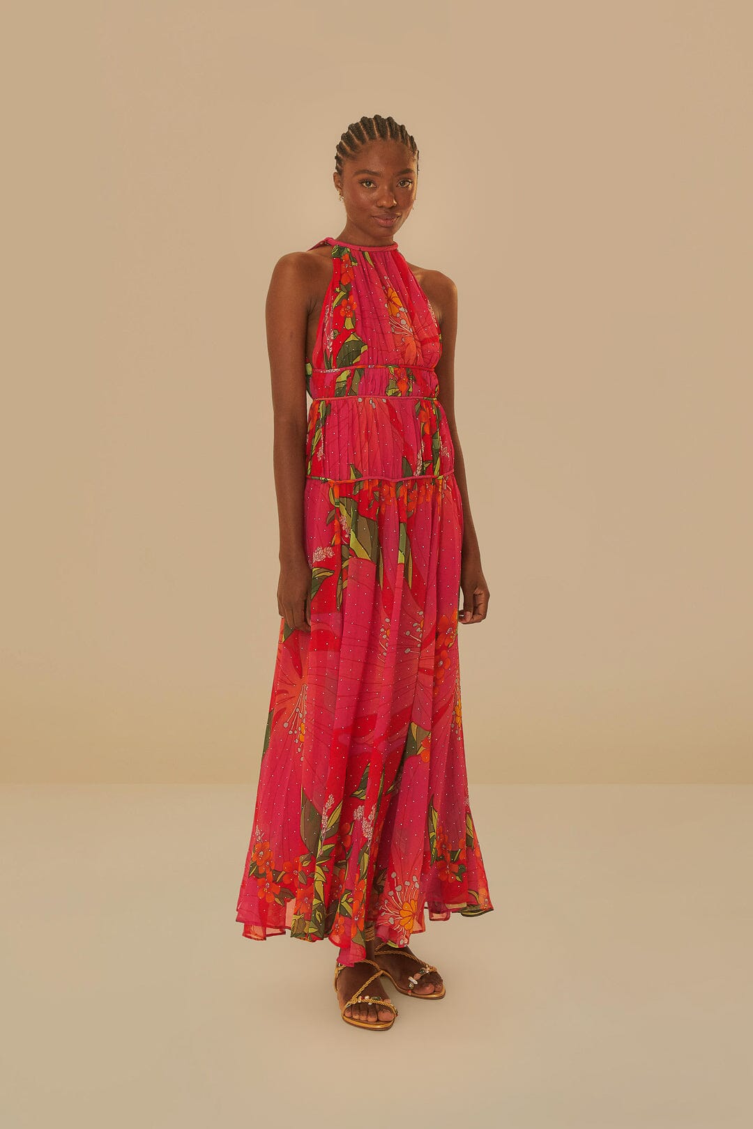 farm rio petal sleeveless maxi dress Farm Rio Sleeveless V-Neck Cutout A-Line Maxi Dress