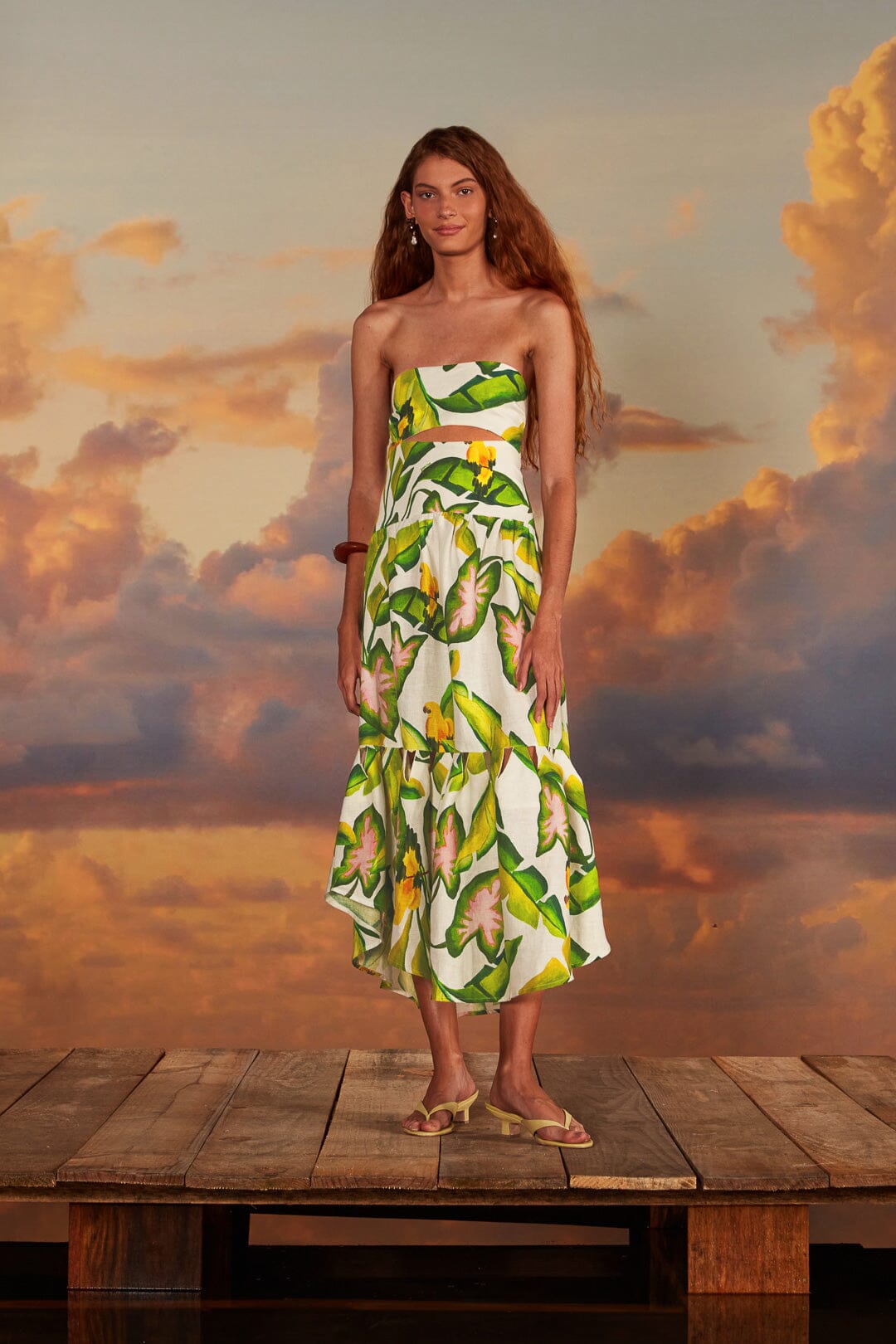 Off-White Summer Foliage Euroflax Premium Linen Midi Dress FARM Rio Off-White Summer Foliage Euroflax Premium Linen Midi Dress FARM Rio