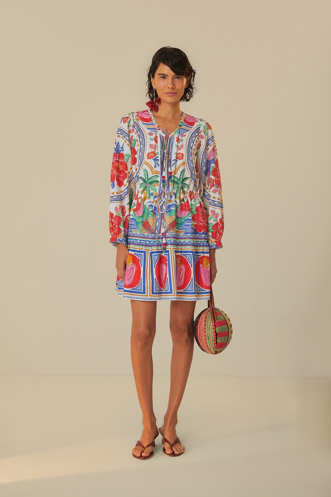 Off-White Flowers Beach Mini Dress FARM Rio Off-White Flowers Beach Mini Dress FARM Rio
