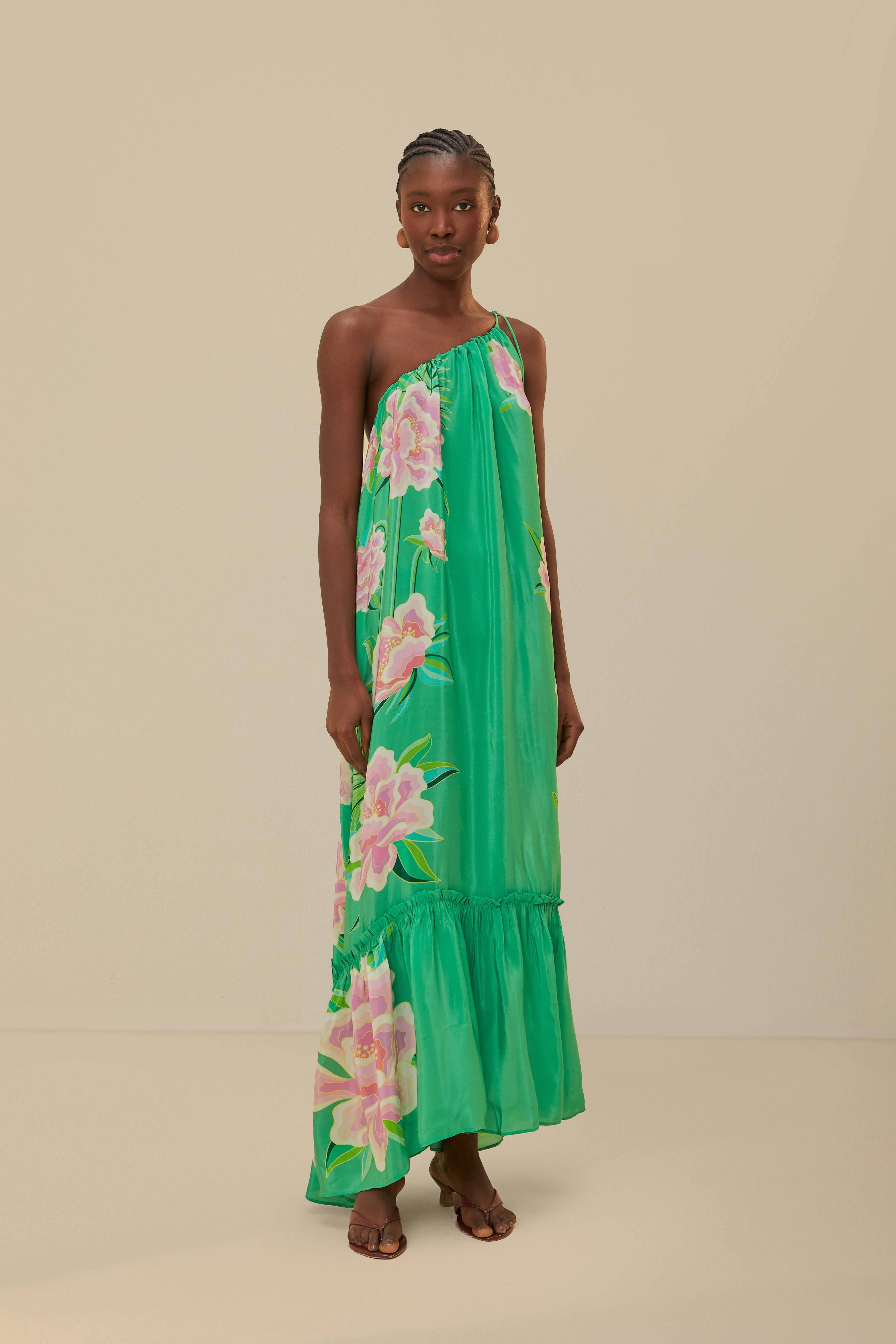 Green Floral Vibing Maxi Dress FARM Rio Green Floral Vibing Maxi Dress FARM Rio