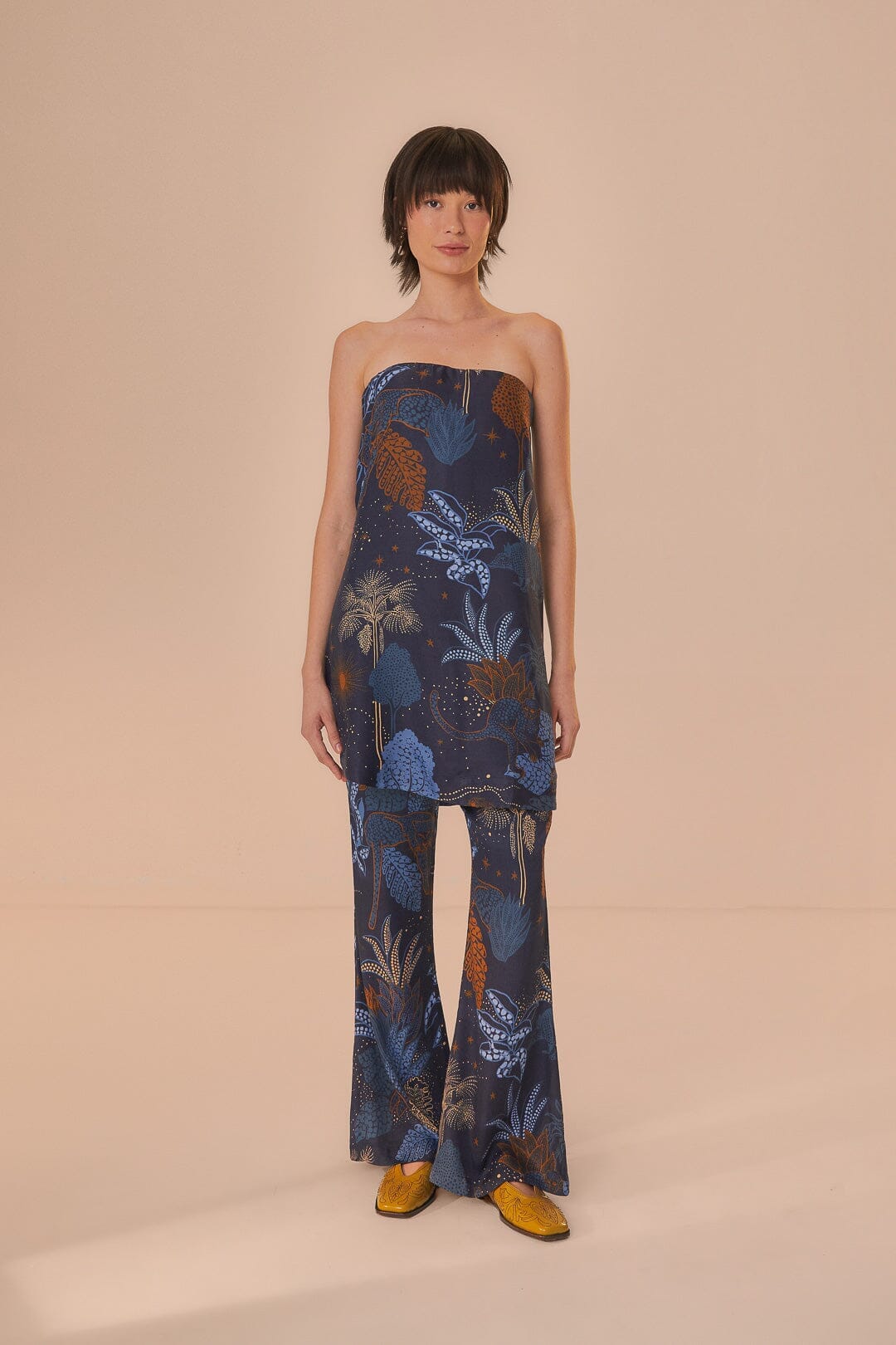 Navy Blue Night Jungle Flare Pants FARM Rio Navy Blue Night Jungle Flare Pants FARM Rio