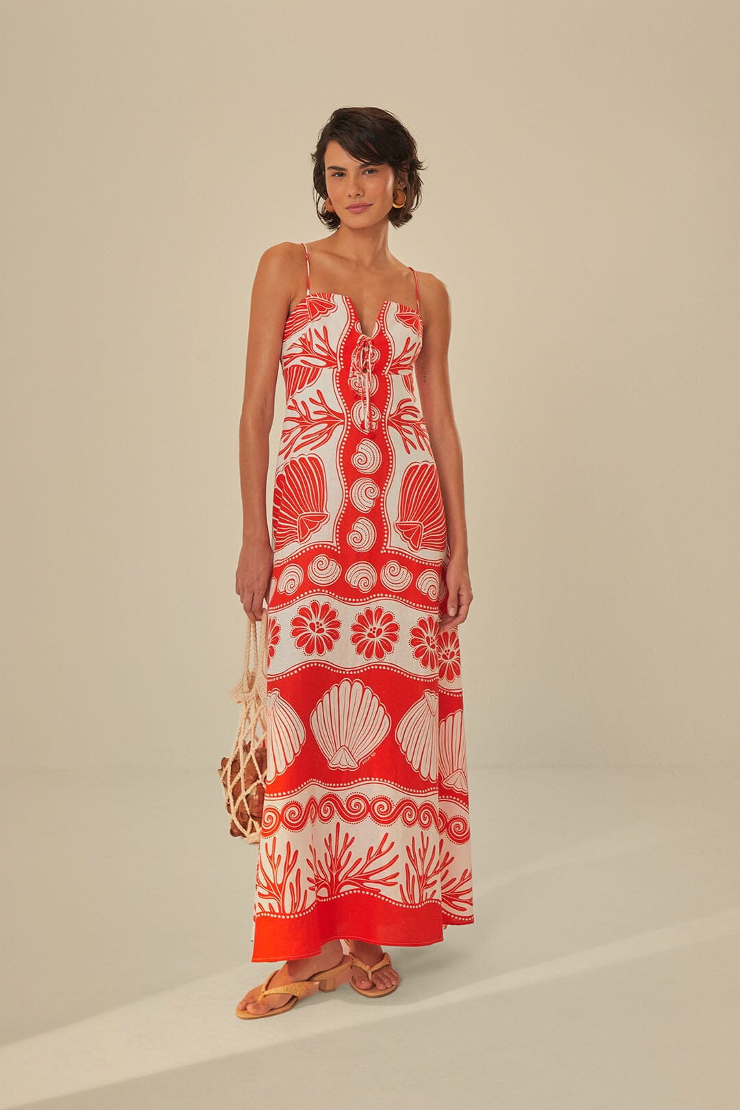 red and white farm rio dress White Richelieu V Neck Maxi Dress FARM Rio