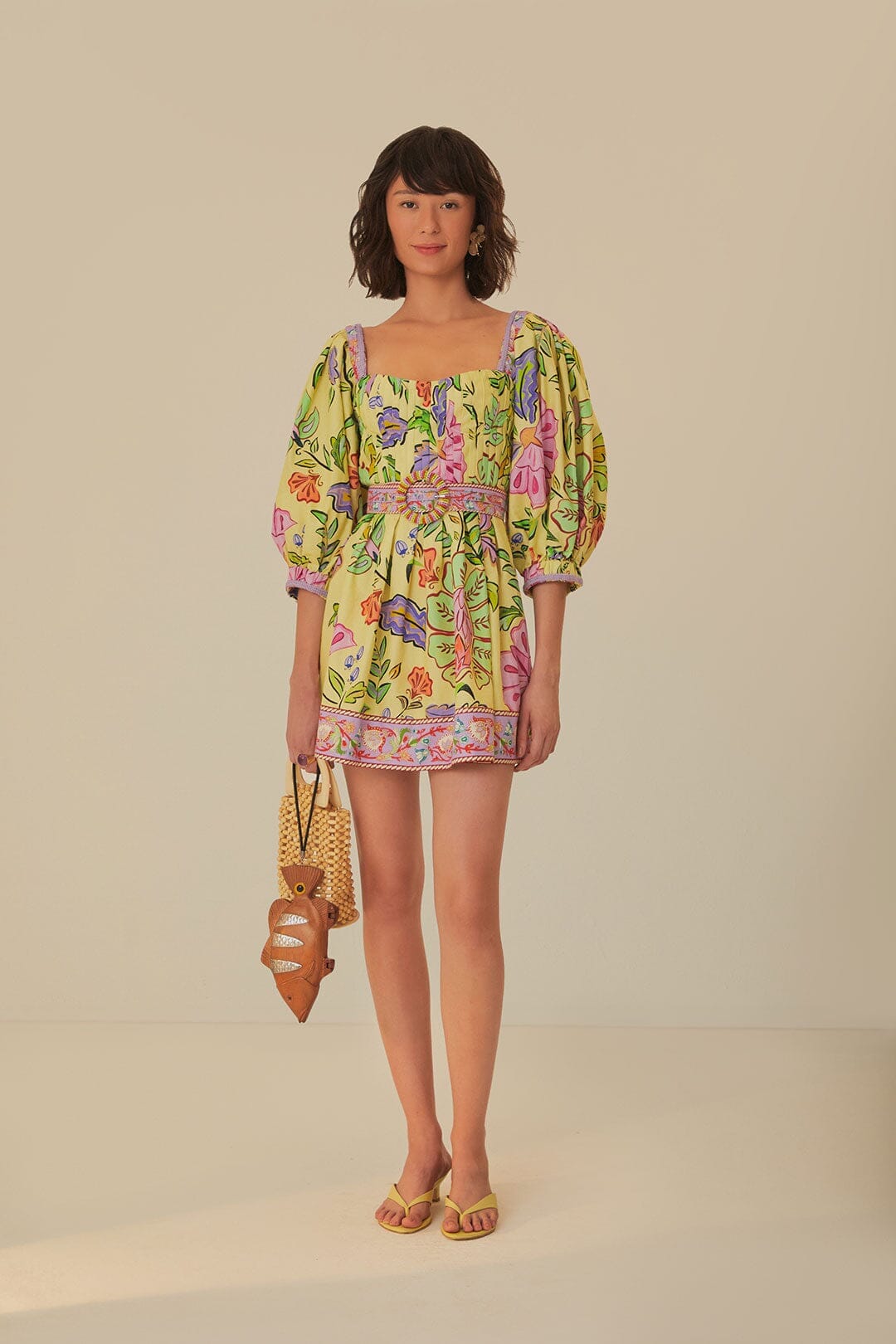 floral insects mini dress Farm Rio Floral Insects Printed Linen-blend Mini Dress White Farm Rio