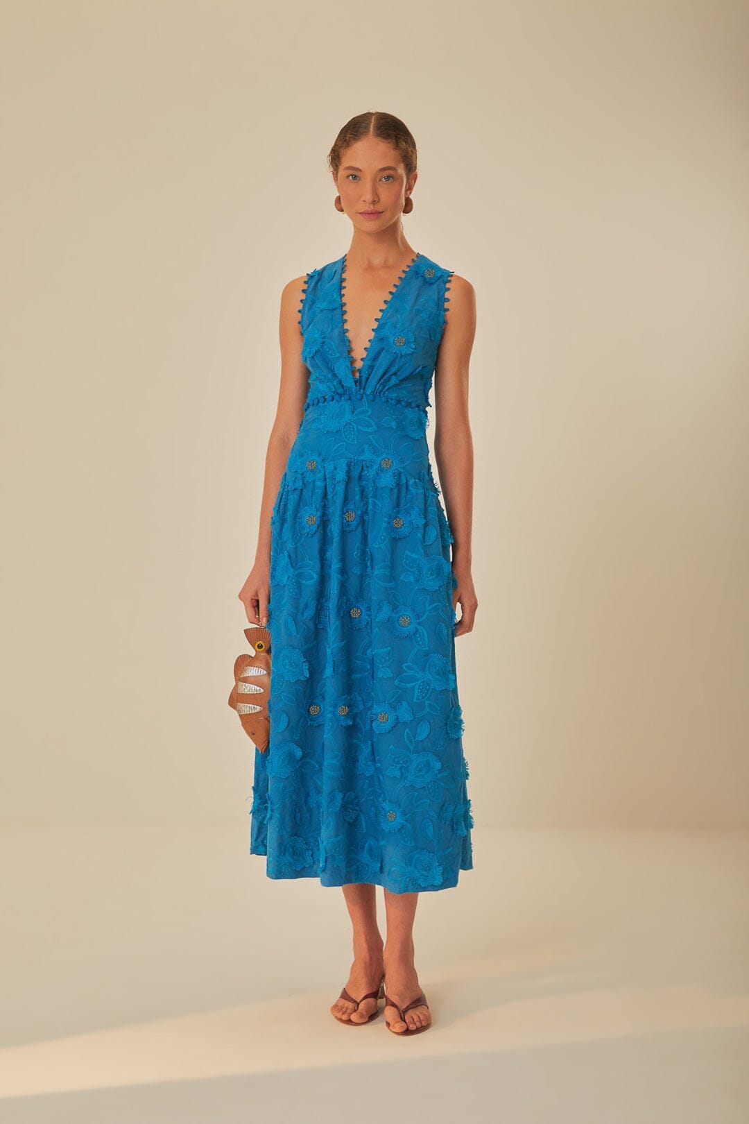 Blue 3D Flower Sleeveless Maxi Dress FARM Rio Blue 3D Flower Sleeveless Maxi Dress FARM Rio