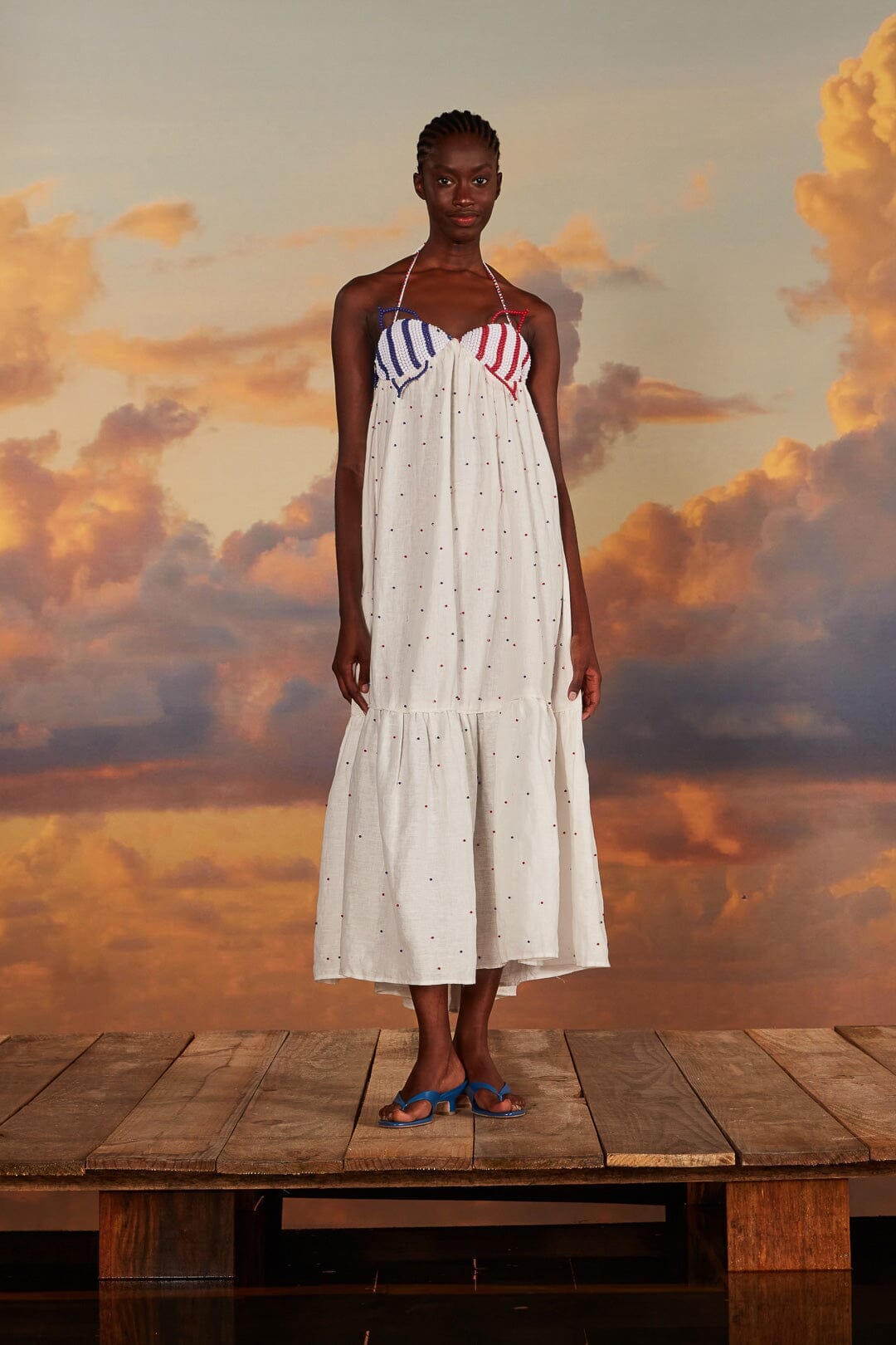 White Beaded Fishes Sleeveless Maxi Dress FARM Rio White Beaded Fishes Sleeveless Maxi Dress FARM Rio