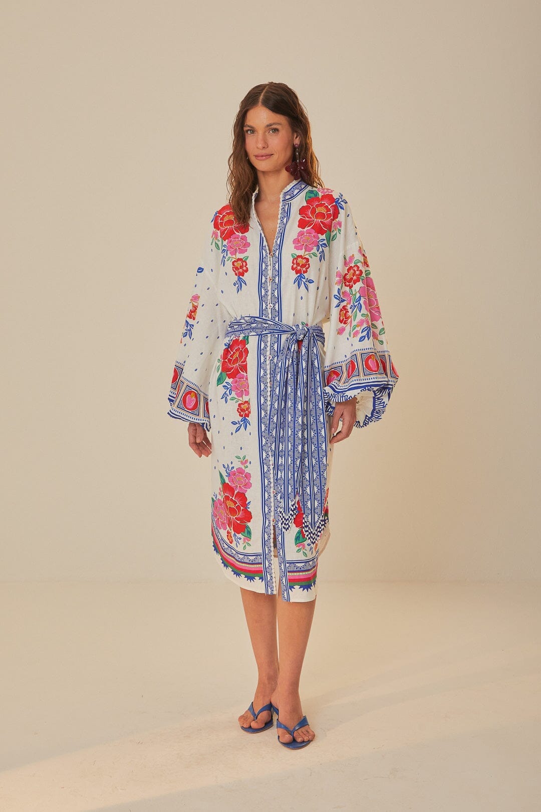 Off-White Flowers Beach Midi Dress FARM Rio Off-White Flowers Beach Midi Dress FARM Rio