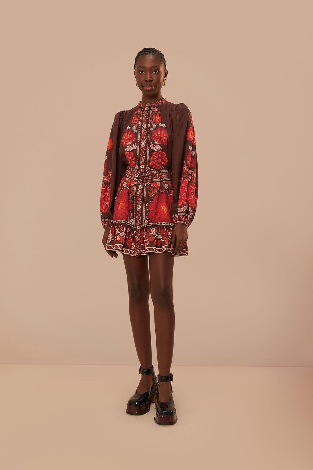 Brown Gigi Tapestry Mini Dress FARM Rio Brown Gigi Tapestry Mini Dress FARM Rio