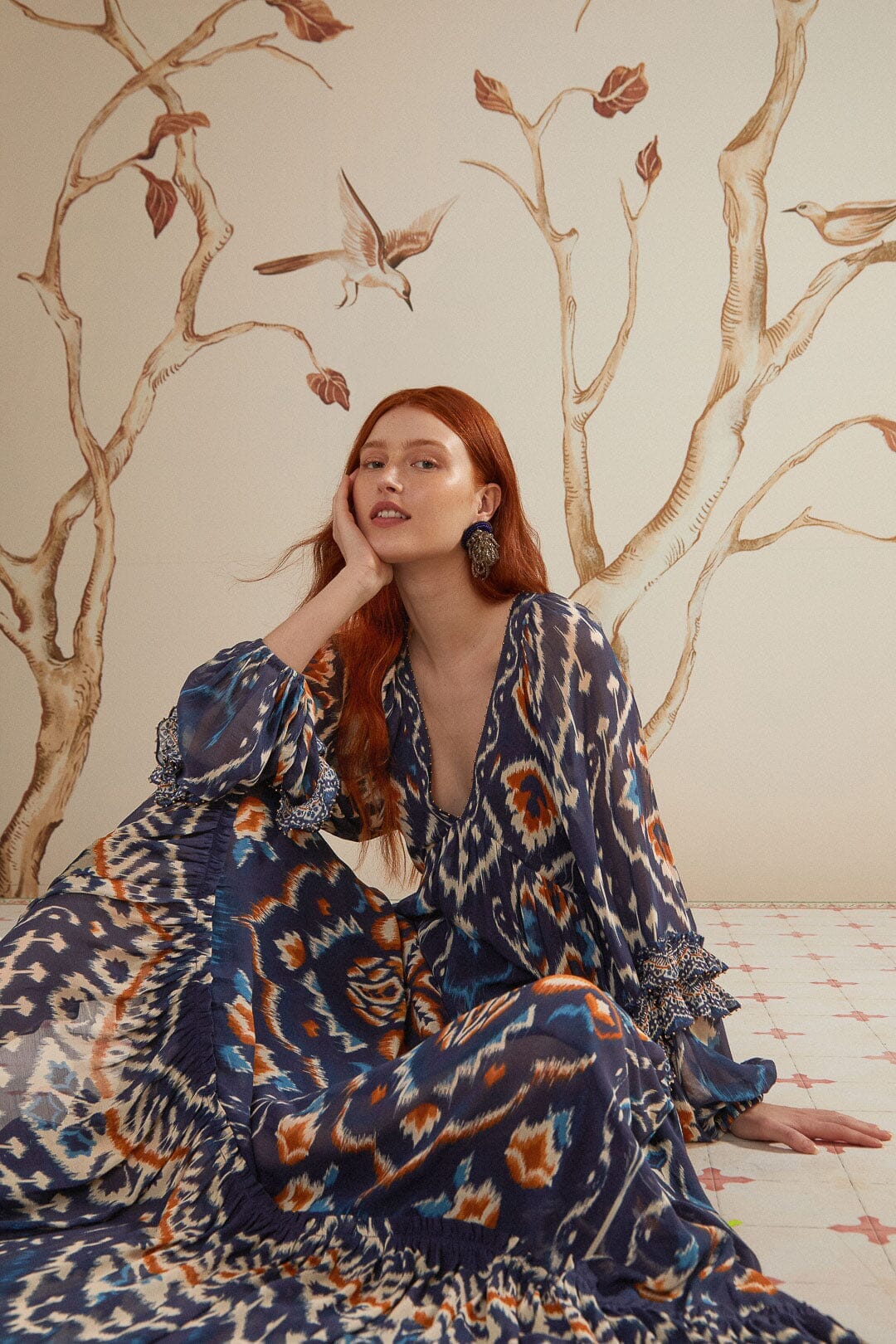 Pineaple Ikat Blue Maxi Dress FARM Rio Pineaple Ikat Blue Maxi Dress FARM Rio