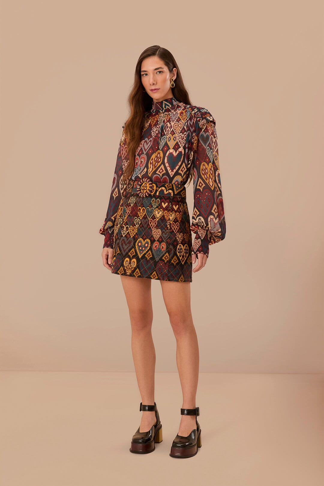 farm rio hearts ikat long-sleeve mini shirt dress Hearts Ikat Long Sleeve Maxi Dress