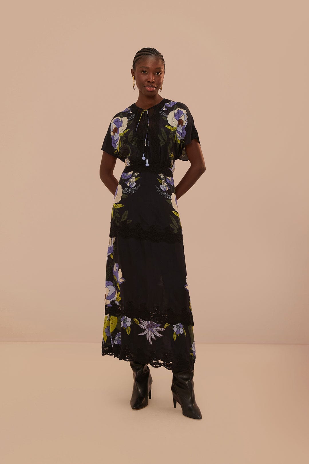 Black Soft Garden Lace Maxi Dress FARM Rio Black Soft Garden Lace Maxi Dress FARM Rio