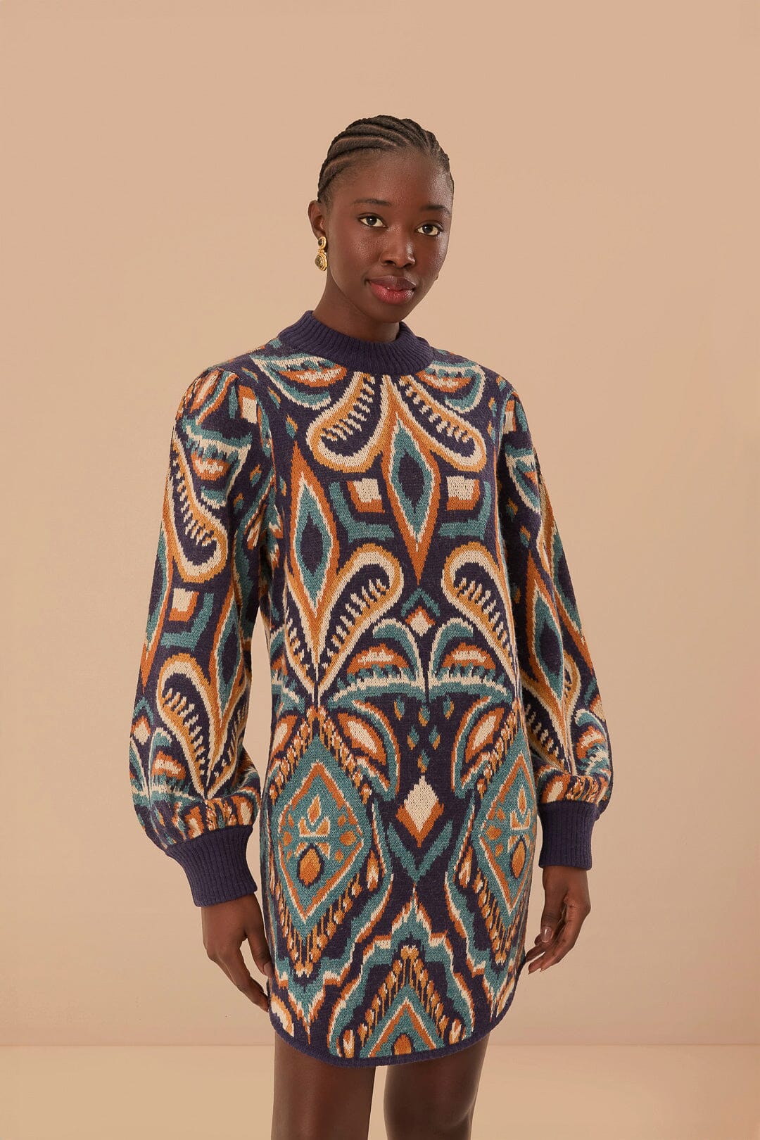 Blue Pineapple Ikat Sweater Dress FARM Rio Blue Pineapple Ikat Sweater Dress FARM Rio