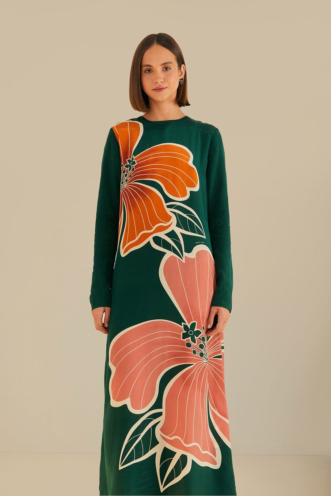 Green Honolulu Flowers Long Sleeve Maxi Dress FARM Rio Green Honolulu Flowers Long Sleeve Maxi Dress FARM Rio