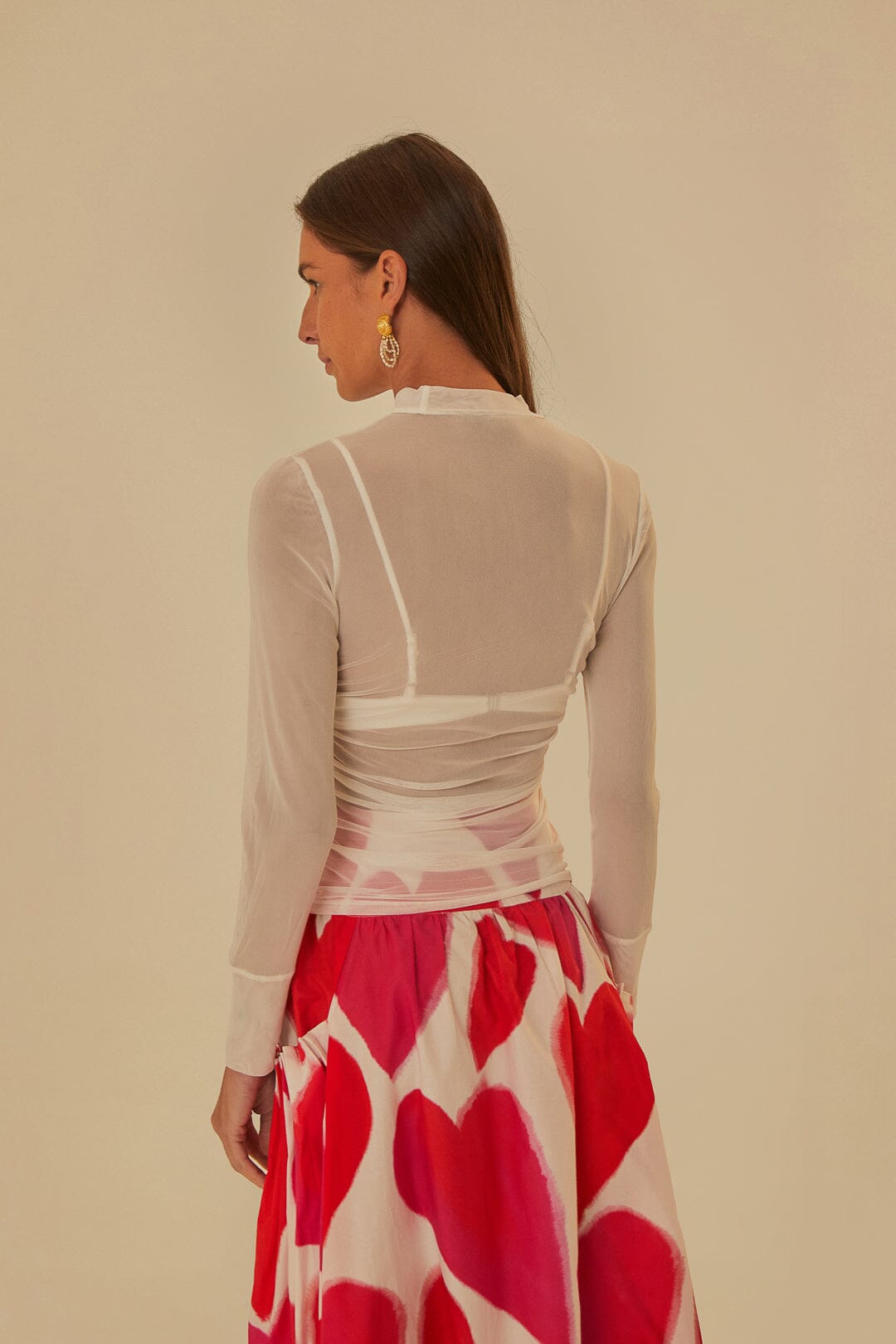 Off White Tulle Long Sleeved Blouse