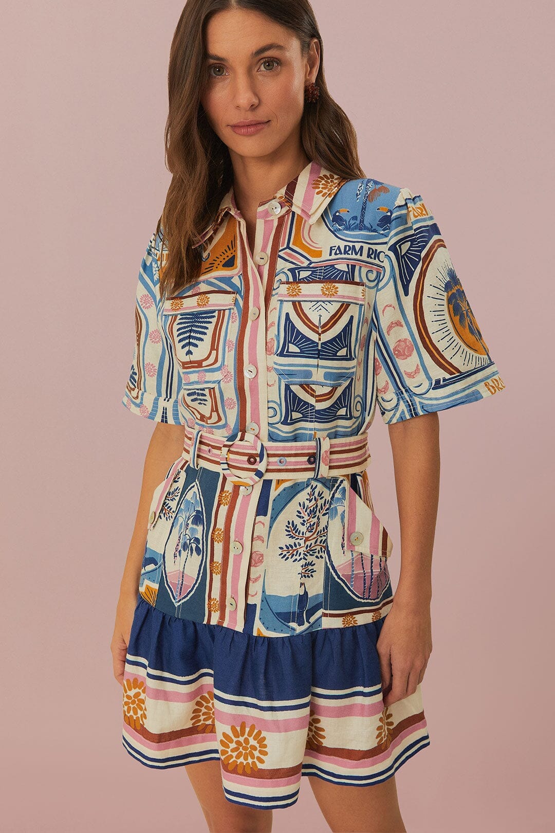 Cream Cerrado Stamps Short Sleeve Mini Dress FARM Rio Cream Cerrado Stamps Short Sleeve Mini Dress FARM Rio