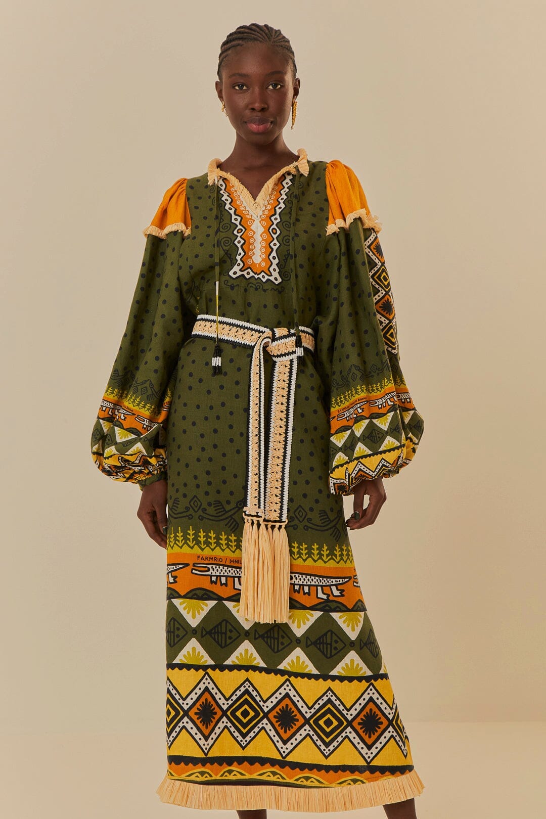 Green Creation Long Sleeve Midi Dress FARM Rio Green Creation Long Sleeve Midi Dress FARM Rio