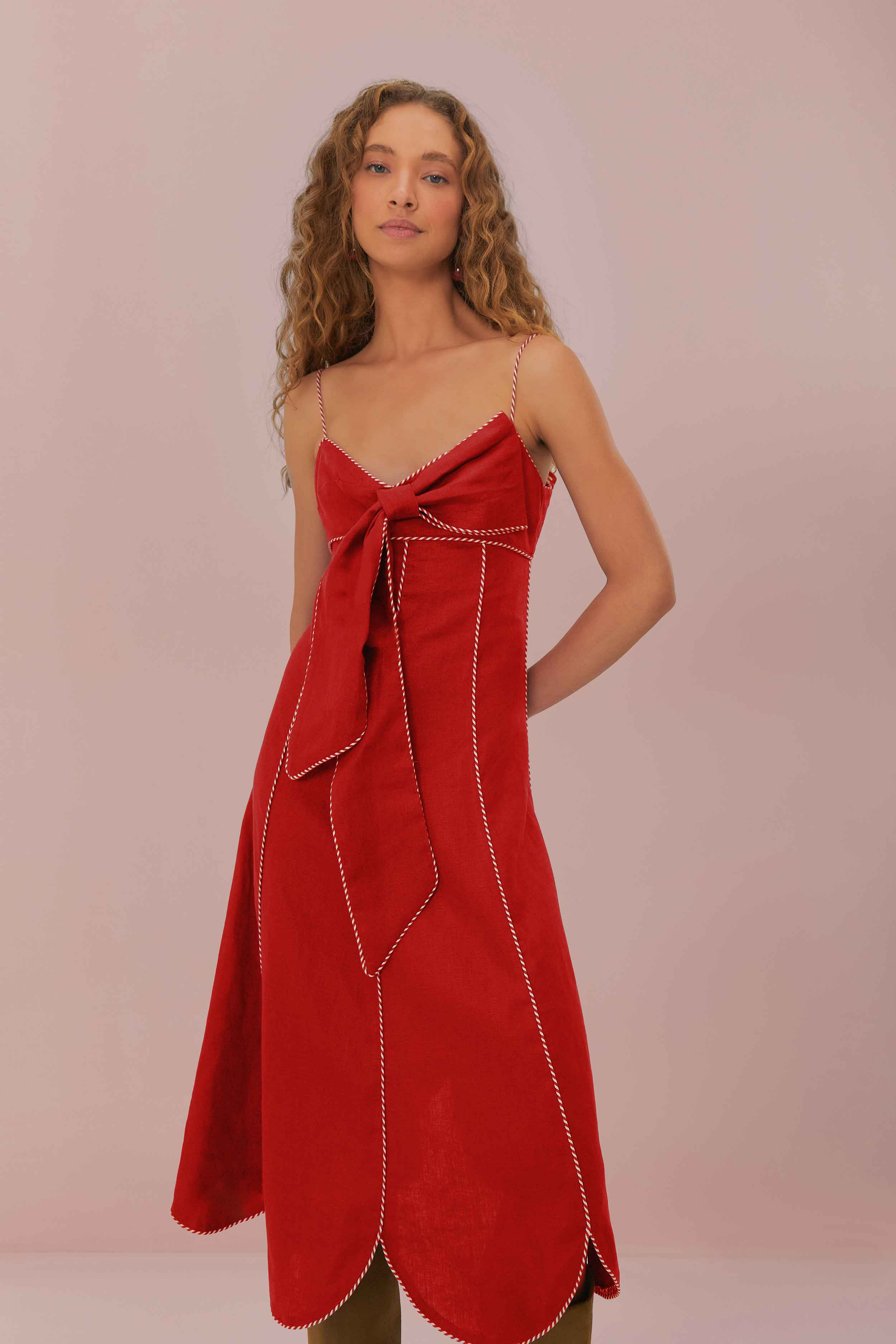 Red Front Bow Midi Dress FARM Rio Red Front Bow Midi Dress FARM Rio