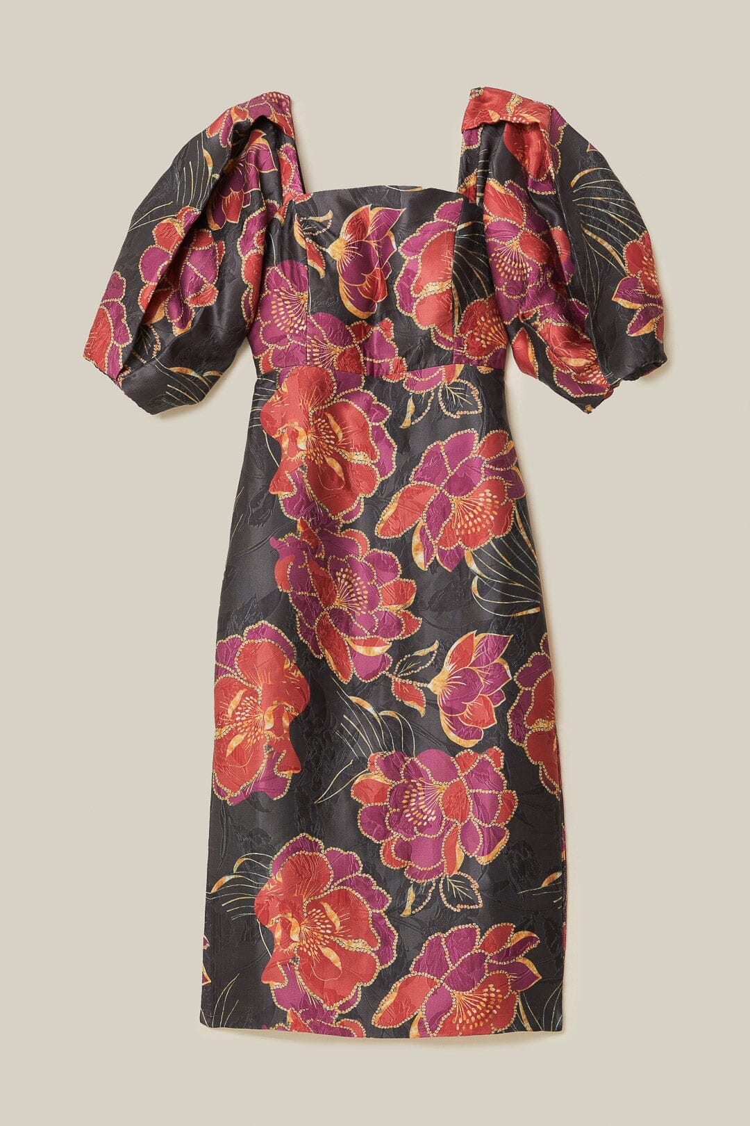 Robe mi-longue noire brillante à manches courtes Chita