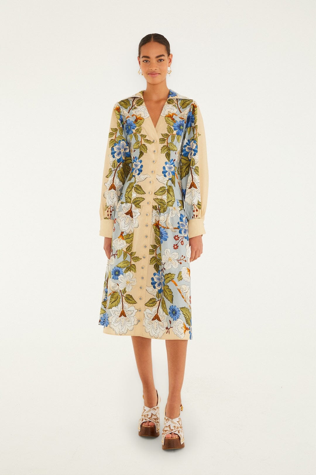 farm rio yellow garden midi dress Sand Garden Scarf Long Sleeve Organic Cotton Midi Dress
