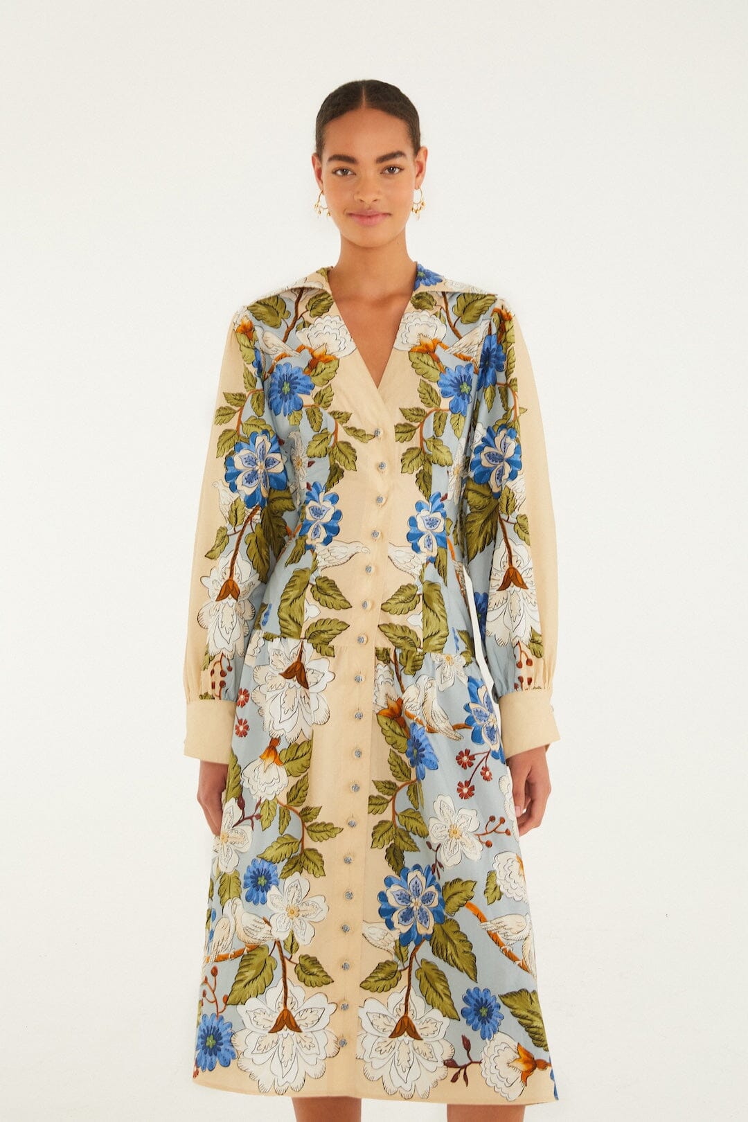 Sand Garden Scarf Long Sleeve Organic Cotton Midi Dress