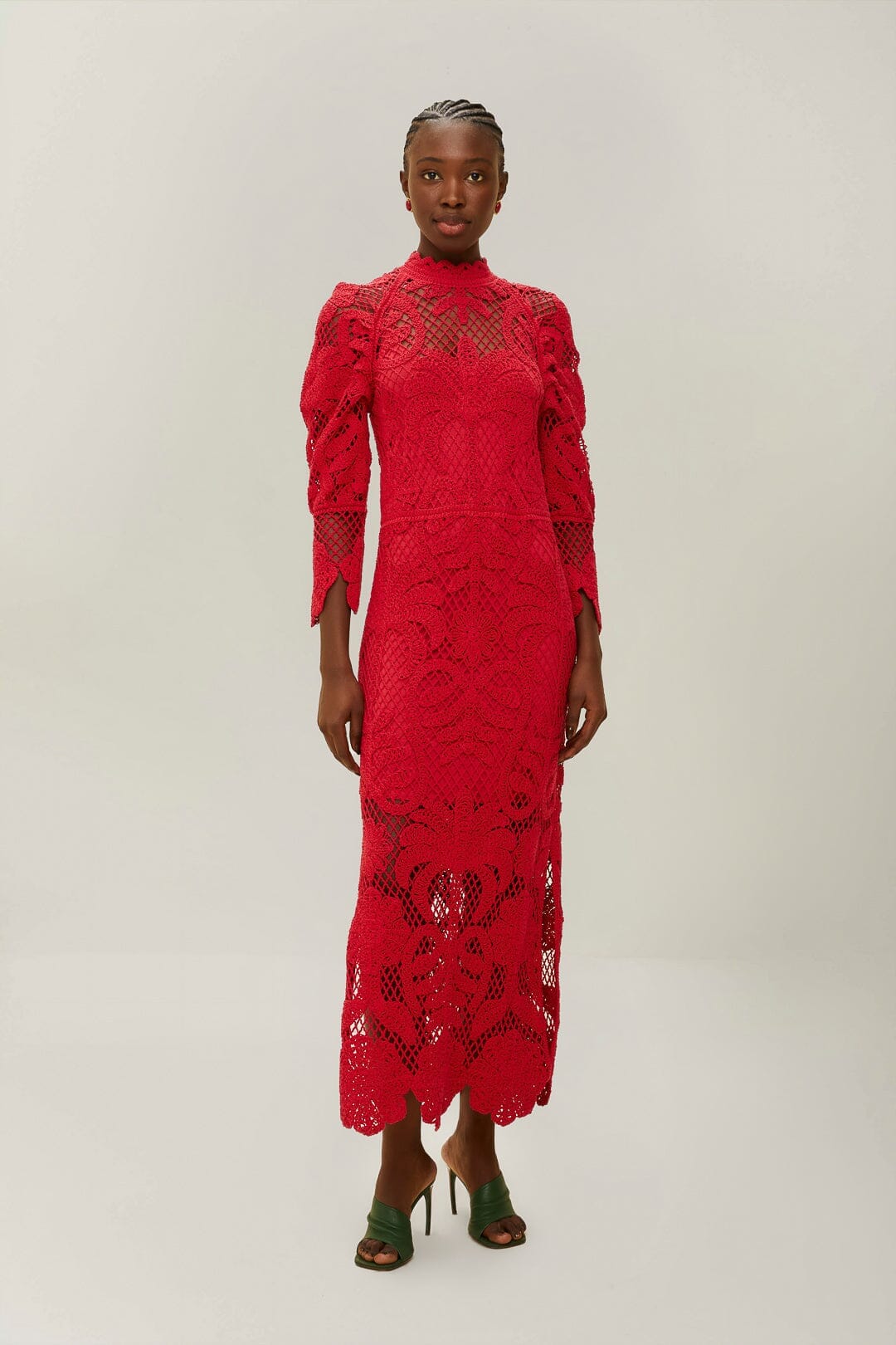 Red Lace Long Sleeve Knit Dress FARM Rio Red Lace Long Sleeve Knit Dress FARM Rio