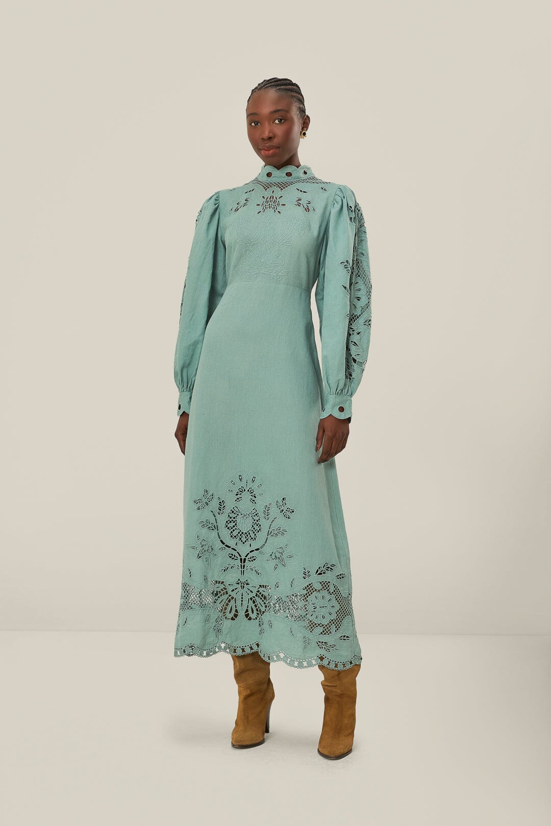 Blue Long Sleeve Midi Dress FARM Rio Blue Long Sleeve Midi Dress FARM Rio