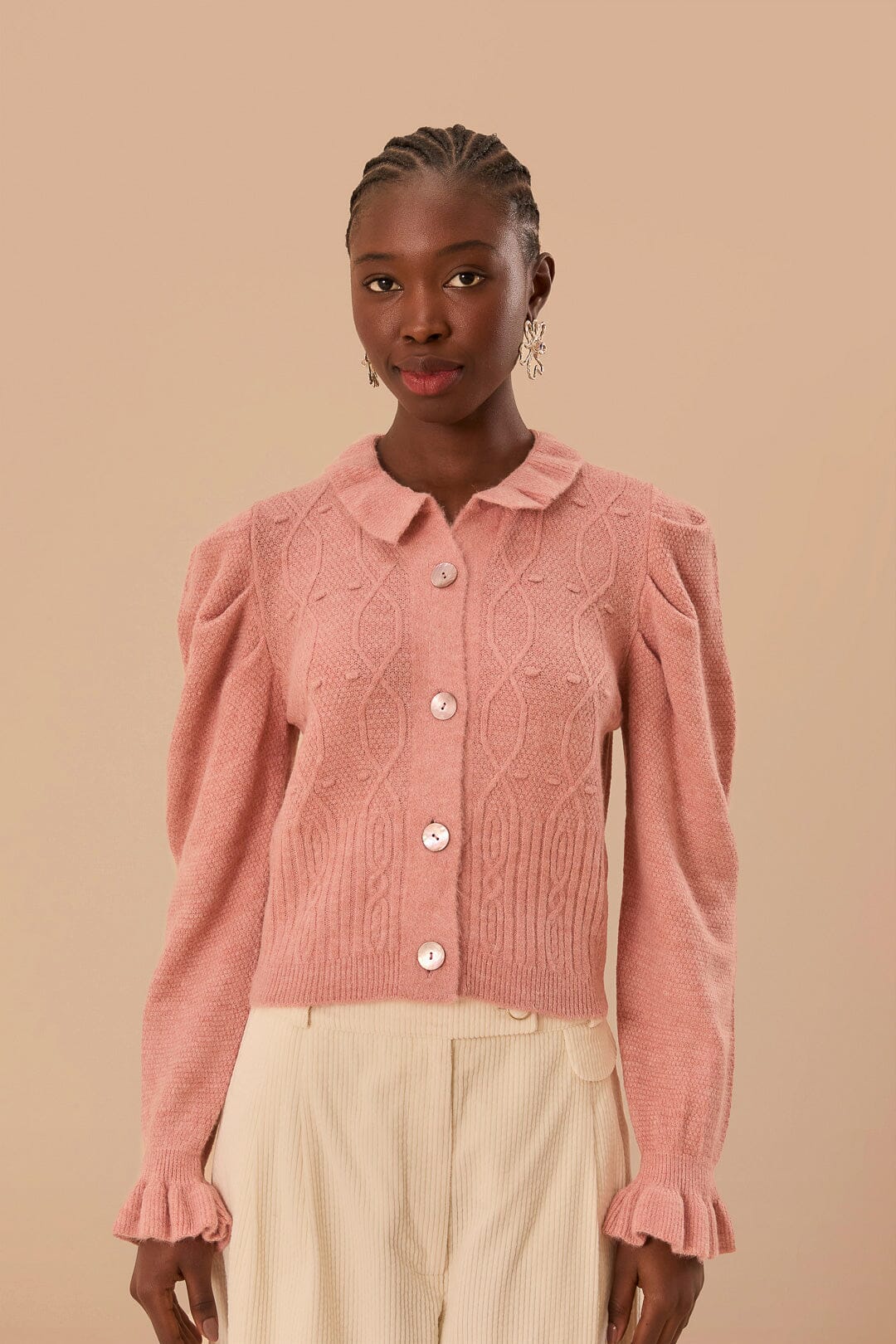 Light Pink Ruffle Knit Cardigan – FARM Rio - Main Image
