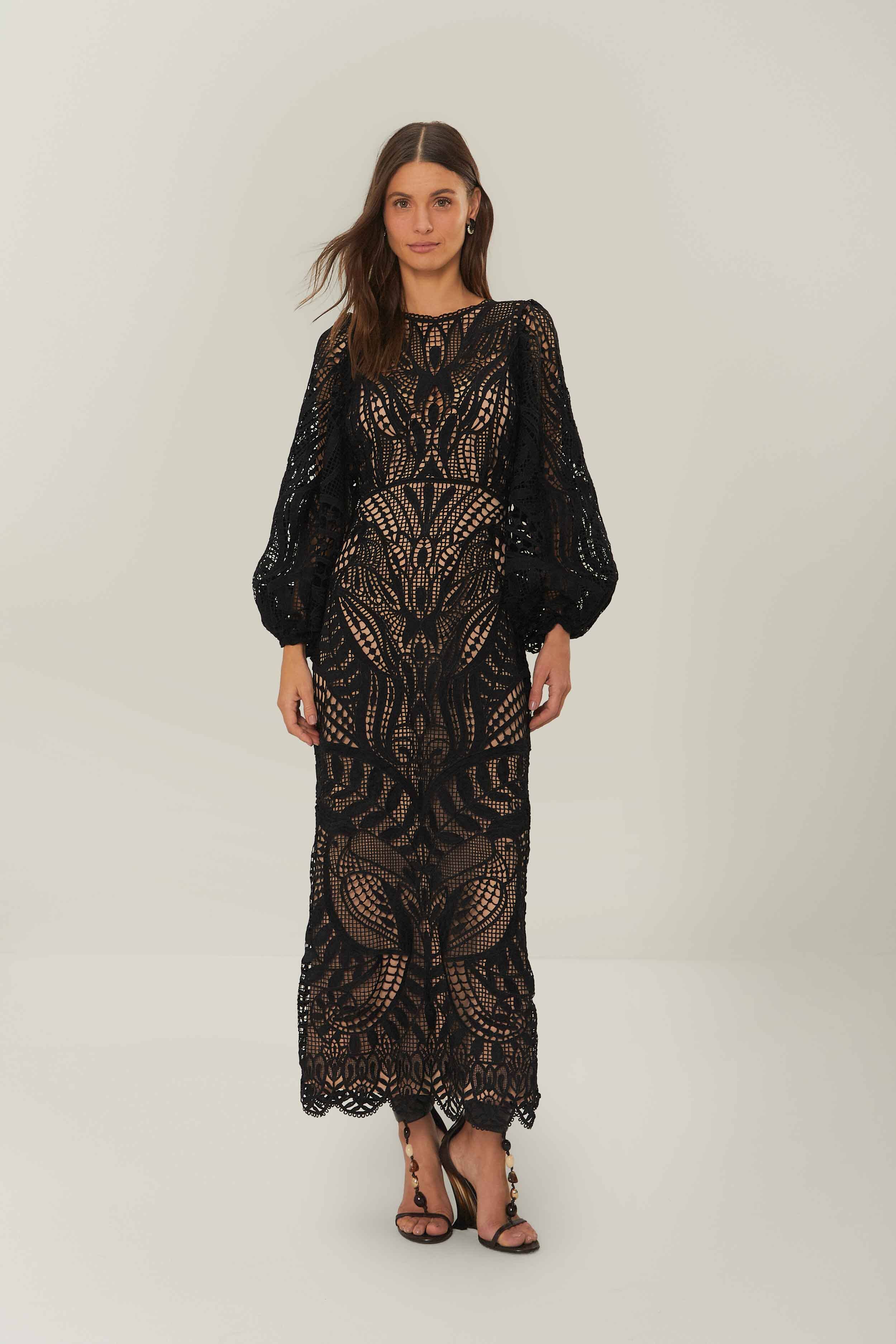 guipure long sleeve maxi dress Justyna Red Rhinestone Guipure Lace Maxi Dress