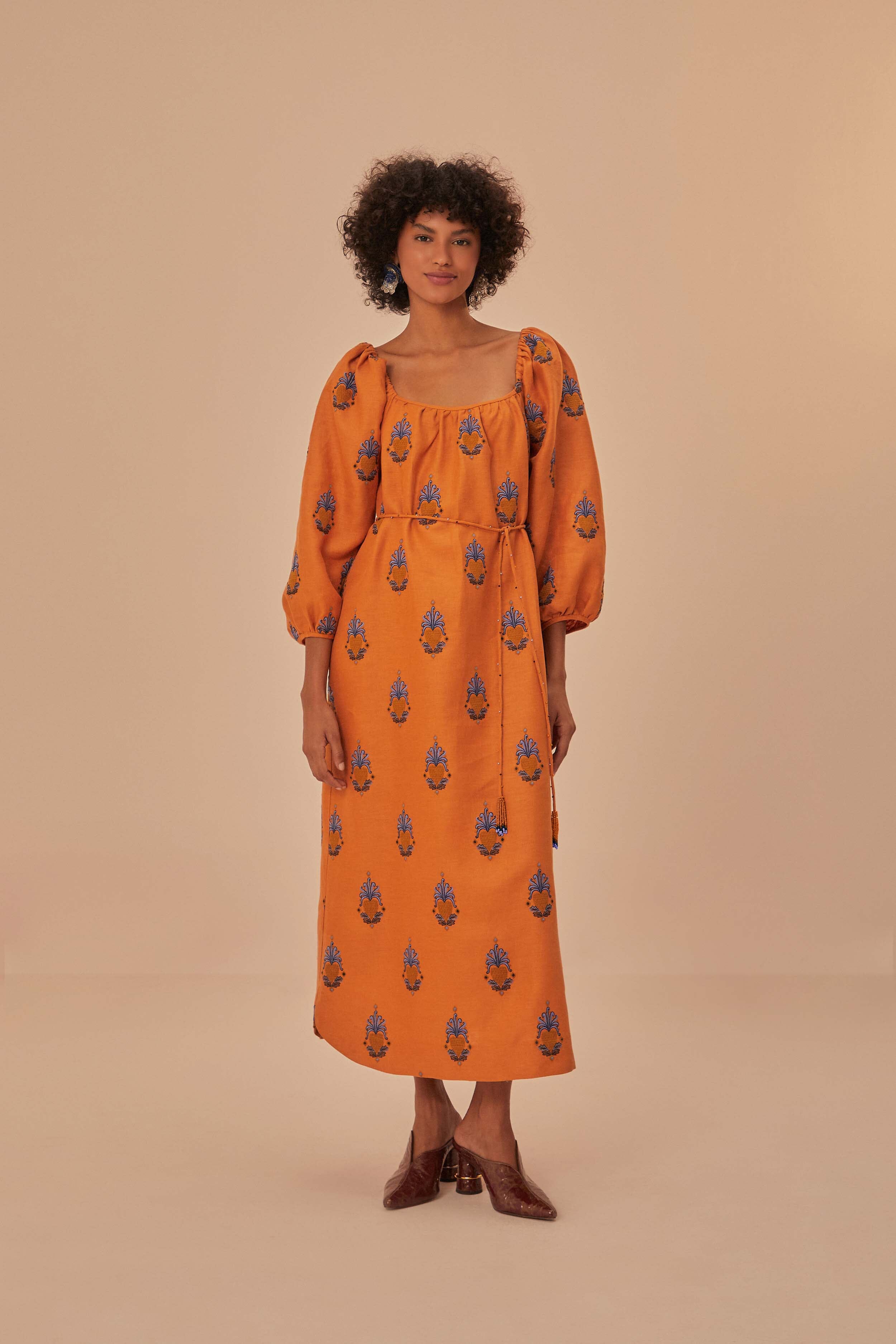 farm rio yellow midi dress Farm Rio 3D Floral Tiered Midi Dress