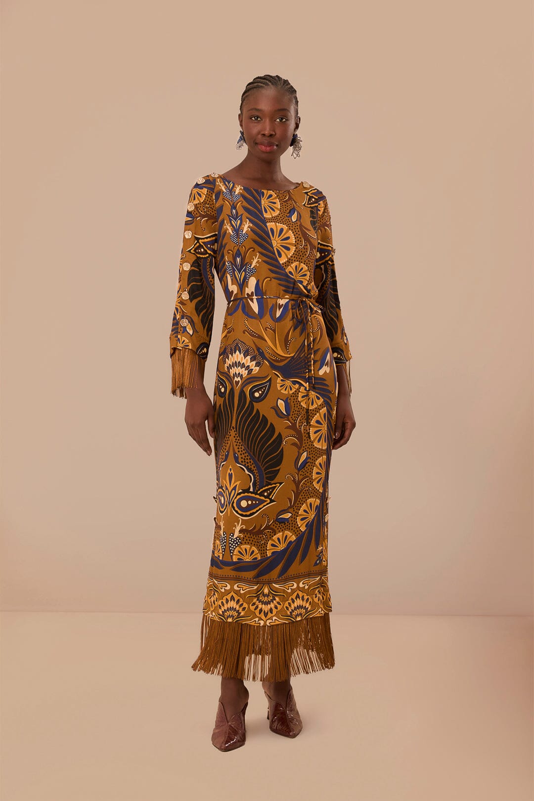 Gold Heart Forest LENZING ECOVERO Viscose Maxi Dress FARM Rio Gold Heart Forest LENZING ECOVERO Viscose Maxi Dress FARM Rio