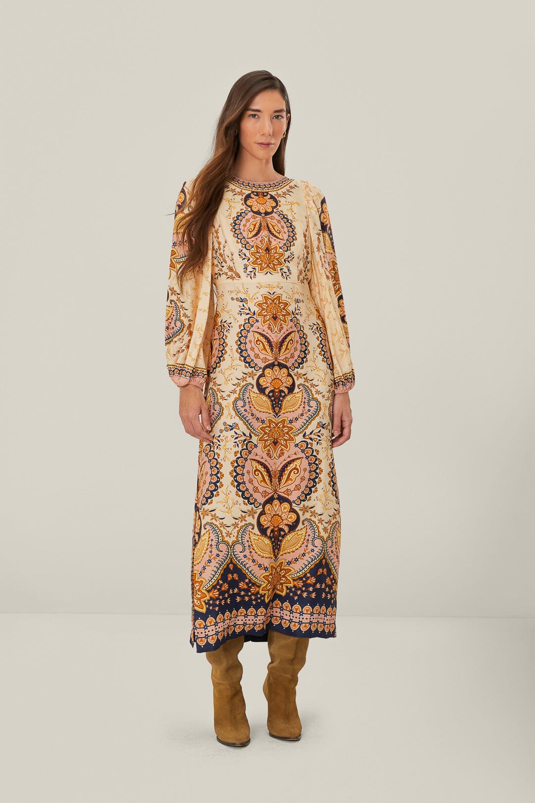 Beige Boho Midi Dress FARM Rio Beige Boho Midi Dress FARM Rio
