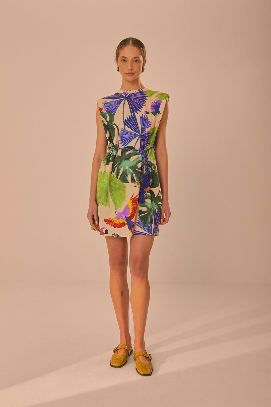 Sand Macaw Jungle Organic Cotton T-Shirt Dress FARM Rio Sand Macaw Jungle Organic Cotton T-Shirt Dress FARM Rio