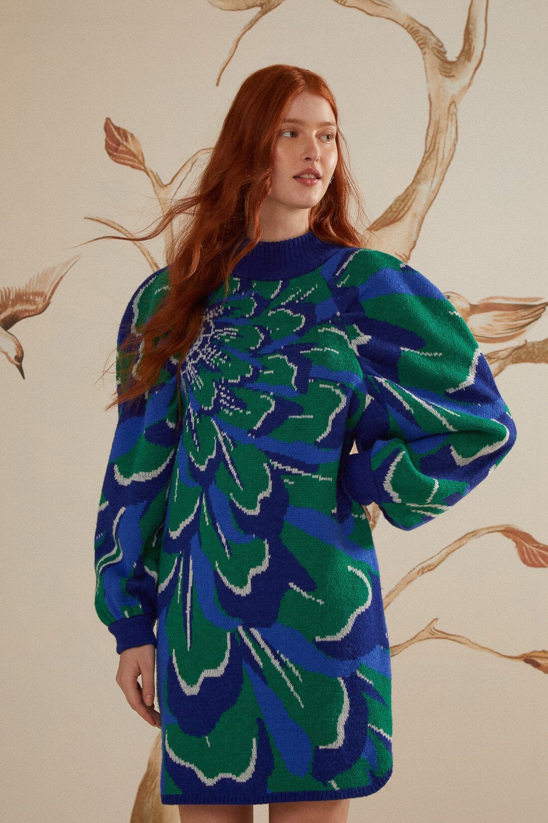 flower knit dress Button-Front Floral Knit Dress - Ivy Leaf Multi - M