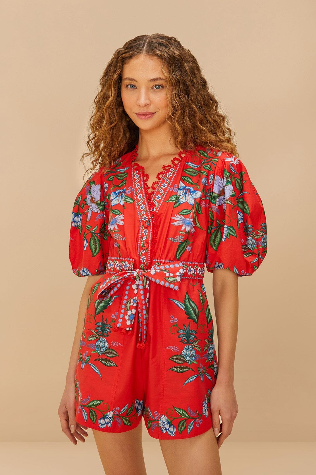 fitted lace wedding dress Red Sweet Bloom Bouquet Organic Cotton Romper – FARM Rio