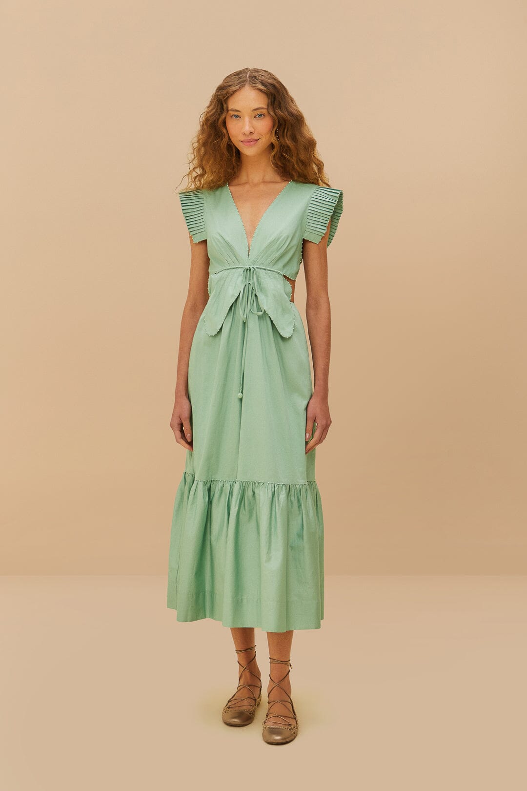 Light Green Butterfly Cut-Out Midi Dress FARM Rio Light Green Butterfly Cut-Out Midi Dress FARM Rio
