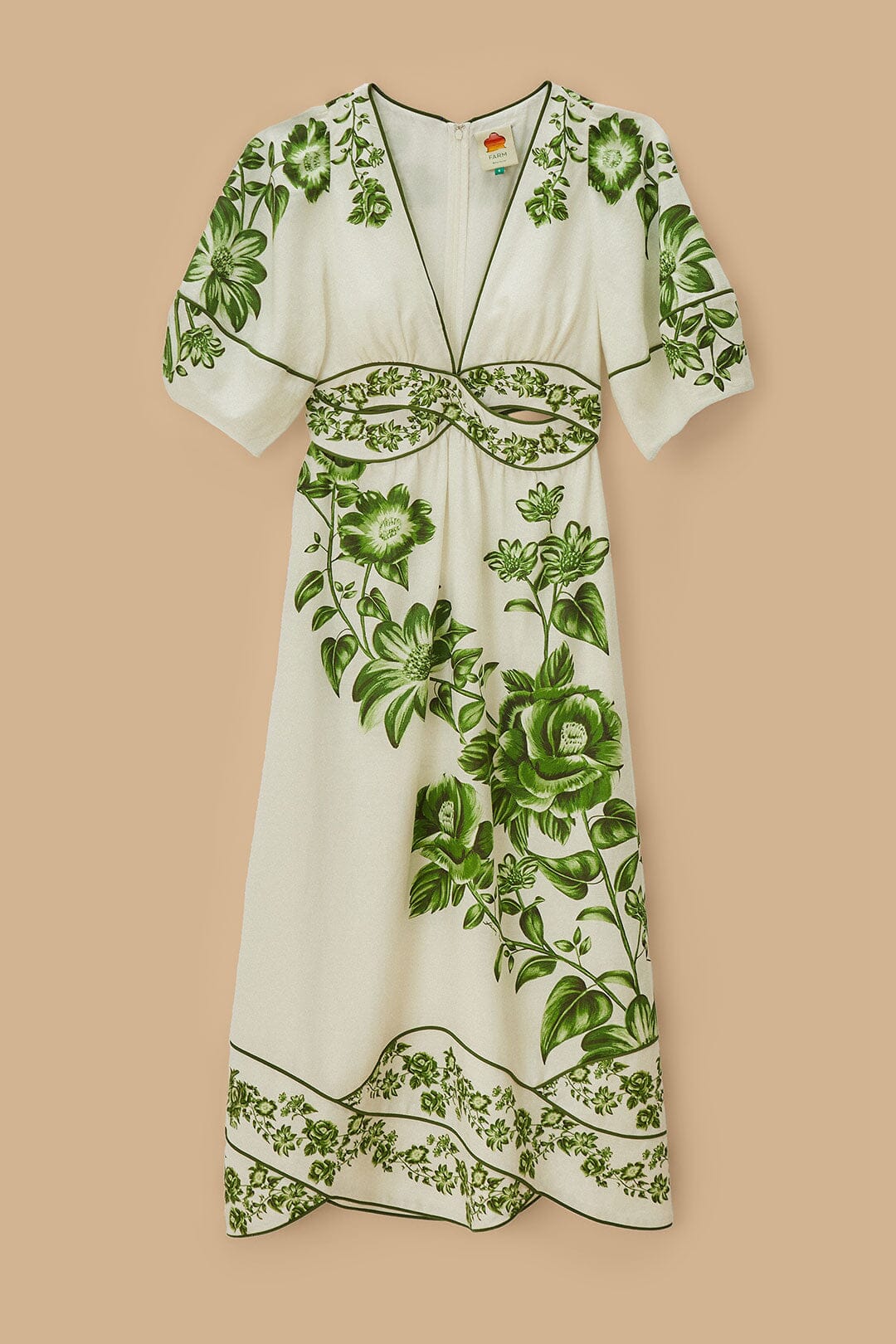 Robe mi-longue en LENZING™ ECOVERO™ Euroflax™ à fleurs vert blanc cassé