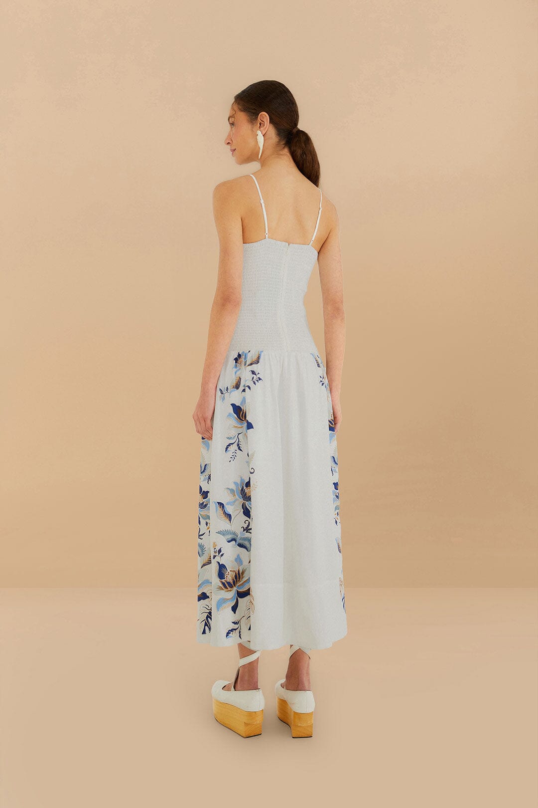 Robe midi Off-White Mystic Blue Lotus Dreamscape en LENZING™ ECOVERO™ Euroflax™