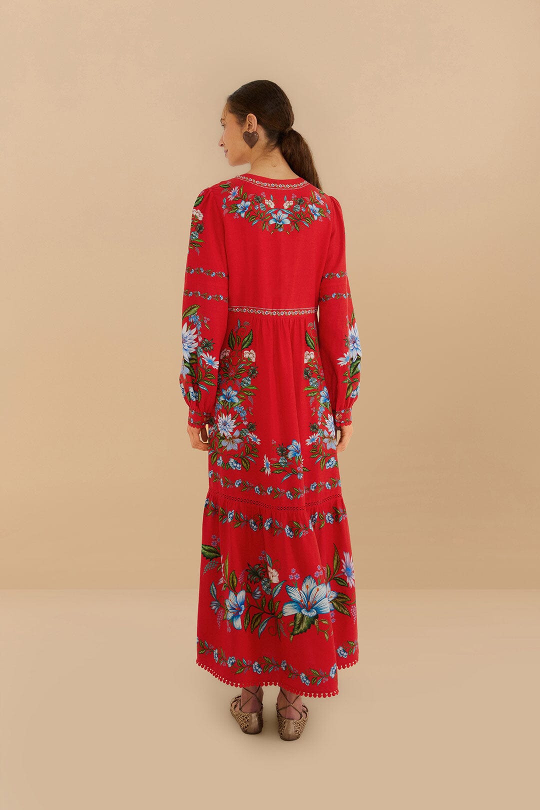 Robe mi-longue rouge Sweet Bloom Bouquet en LENZING™ ECOVERO™ Euroflax™