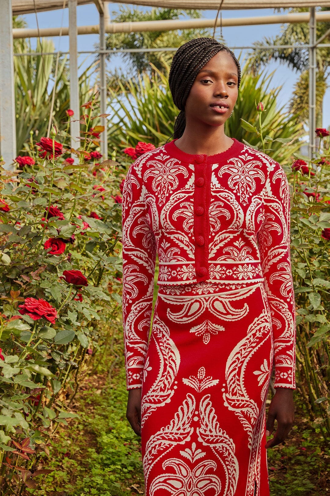 Red Tropical Jacquard Knit Cardigan – FARM Rio - Main Image