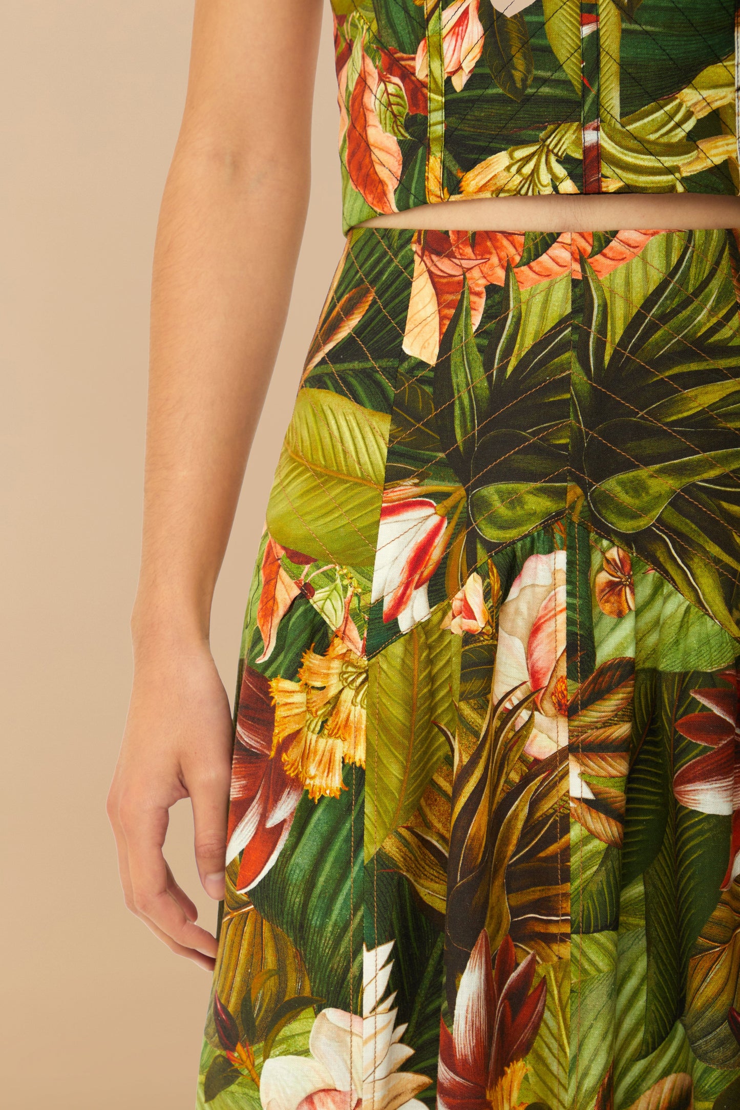 Multicolor Botanical Forest LENZING™ ECOVERO™ Euroflax™ Midi Skirt