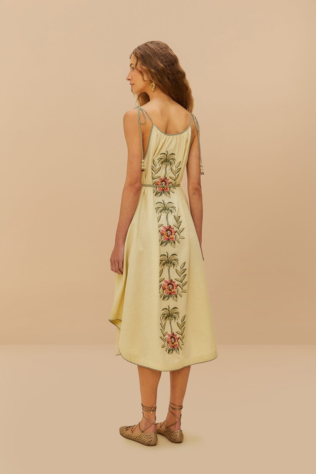 Tropical Flower Embroidered Sand Maxi Dress