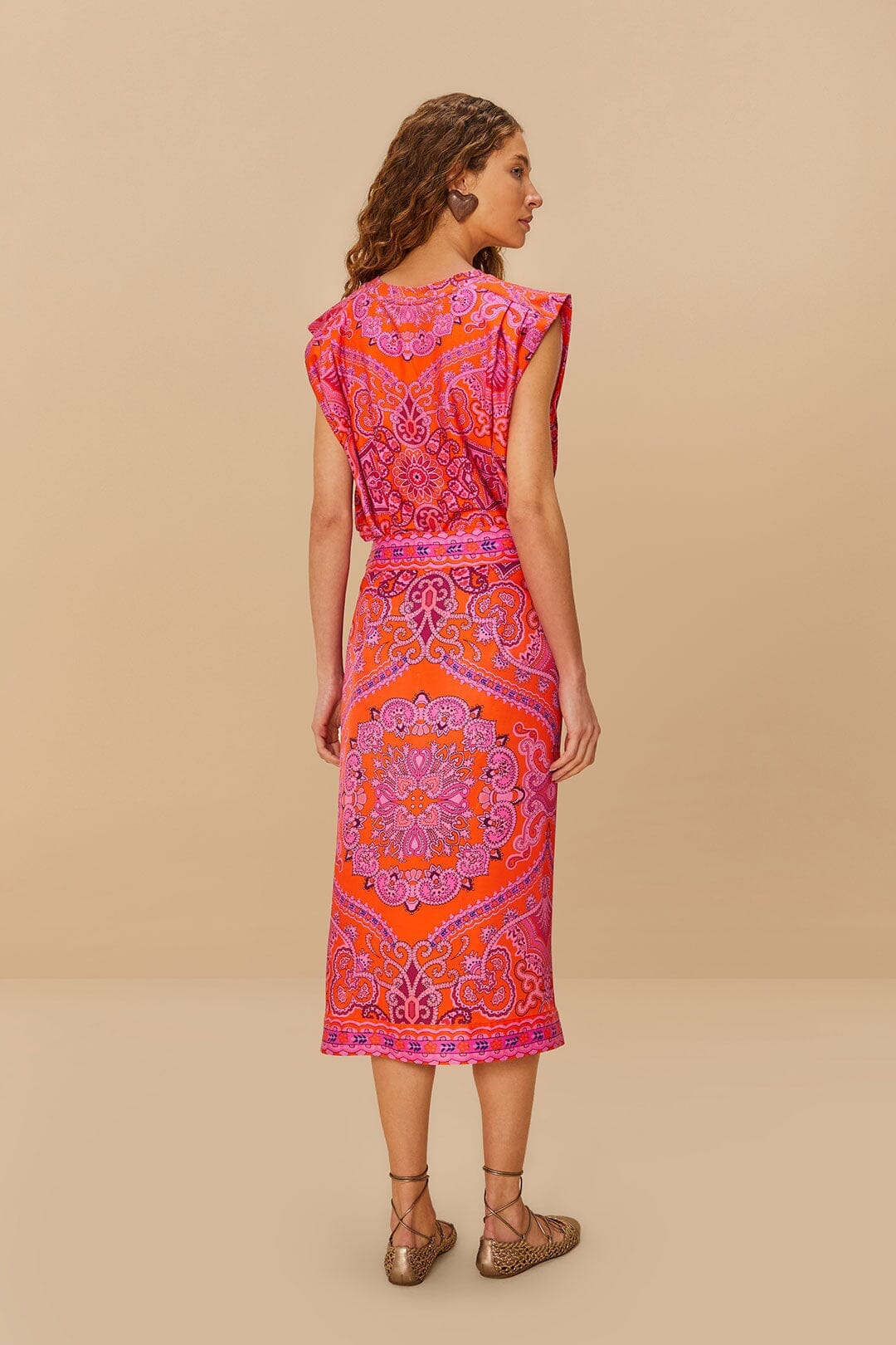 Jupe midi en viscose LENZING™ ECOVERO™ à motif cachemire rouge