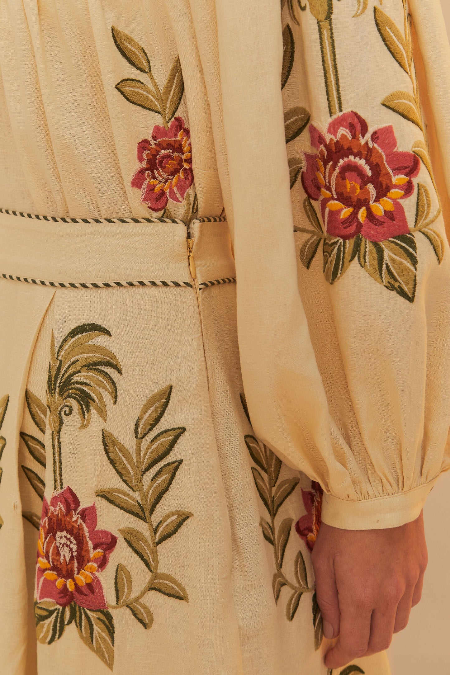 Tropical Flower Embroidered Sand Maxi Skirt