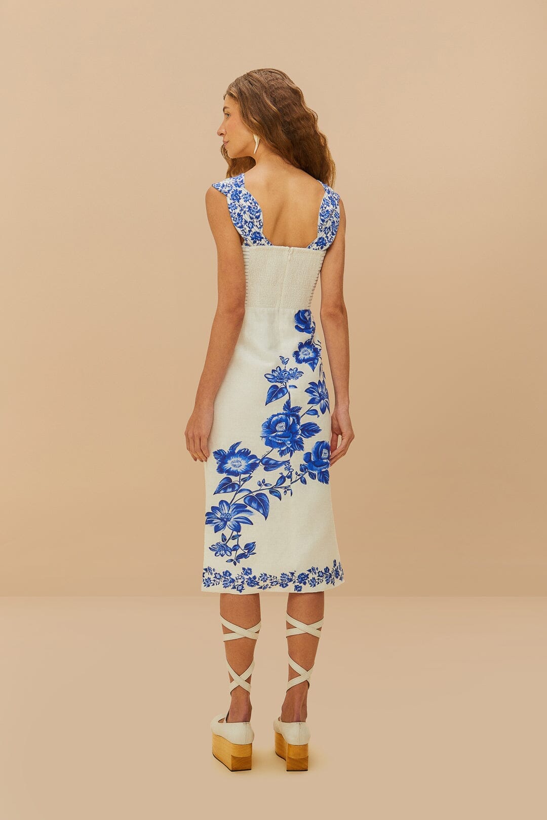 Off-White Floral Cascade Wavy Midi Dress