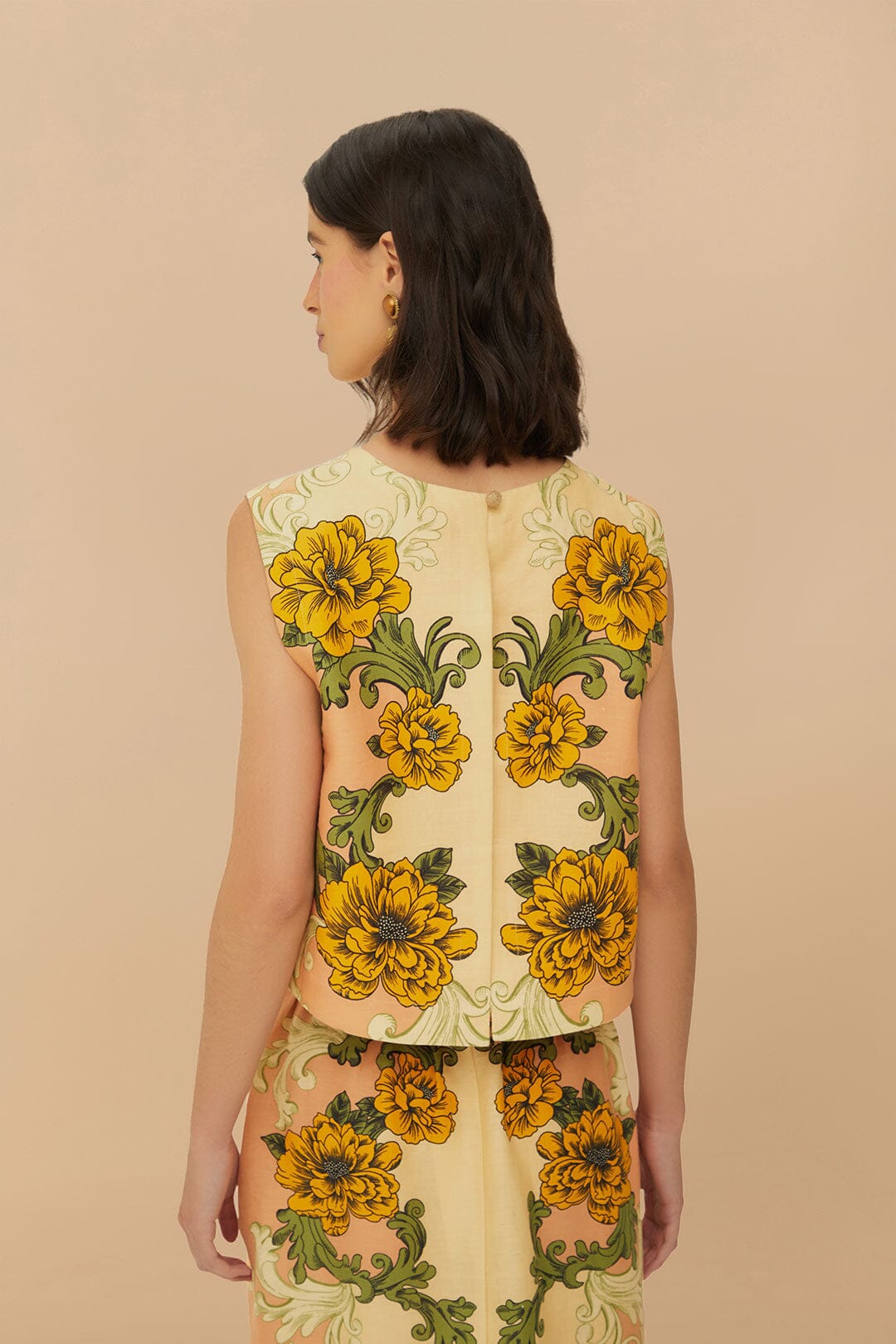 Pink Delicate Flower Arabesques Euroflax™ Premium Linen Crop Top